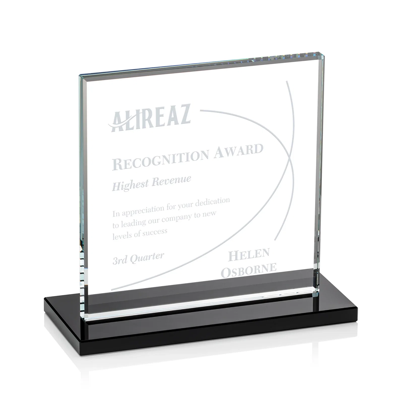 Personalized Starfire Crystal Square Award, Flat Pane on a Colored Flat-Edge Base, awards for team milestone celebrations