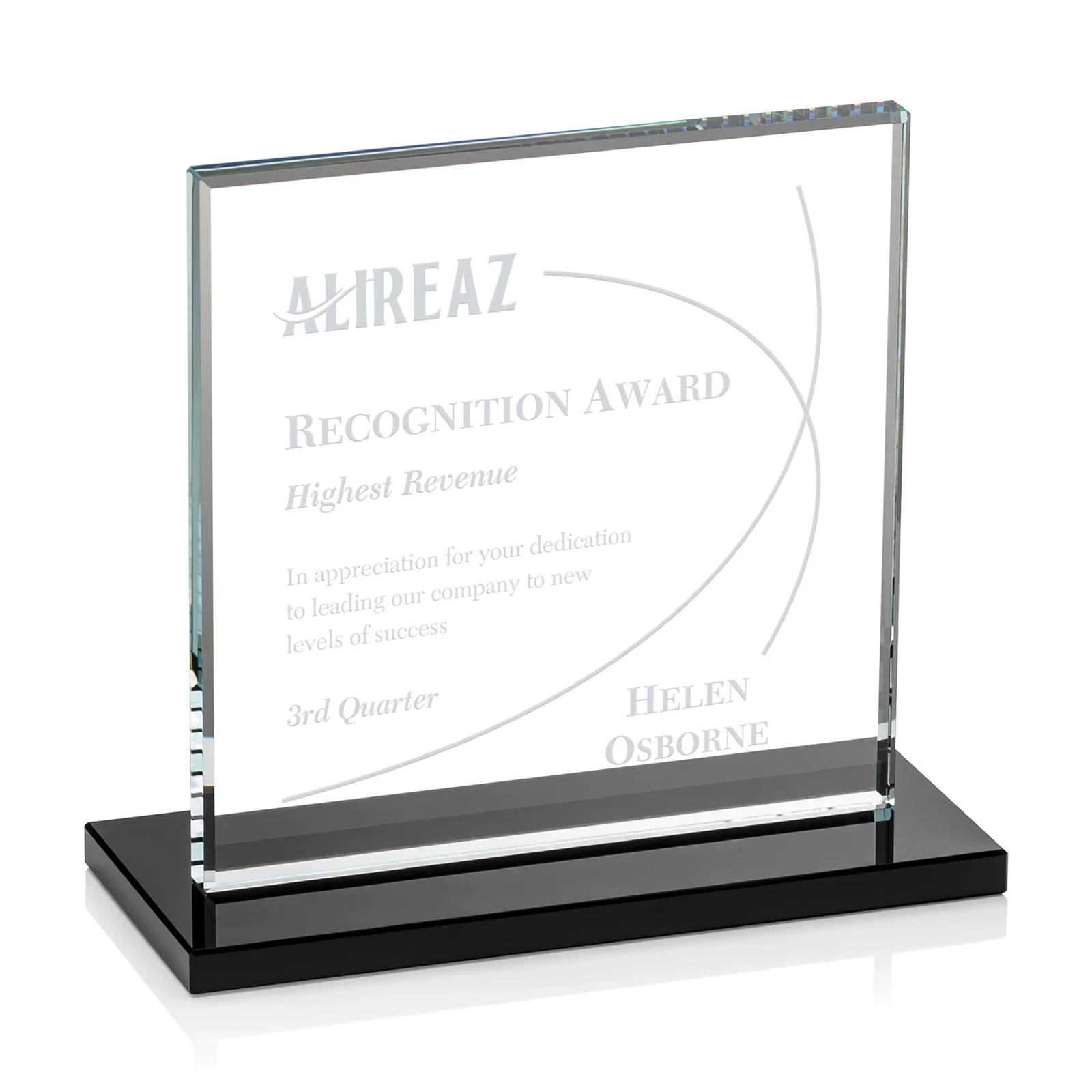 Personalized Starfire Crystal Square Award, Flat Pane on a Colored Flat-Edge Base, awards for graduation ceremonies