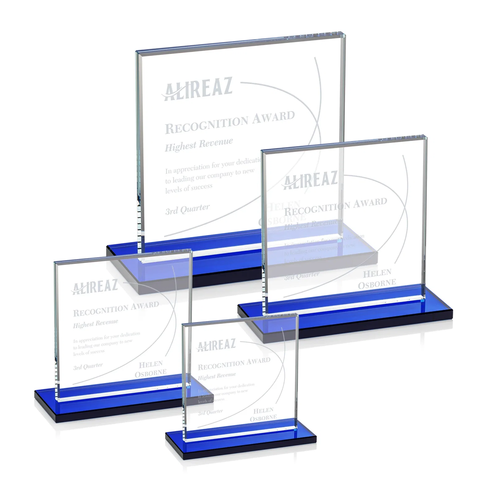 Personalized Starfire Crystal Square Award, Flat Pane on a Colored Flat-Edge Base, awards for safety achievement programs