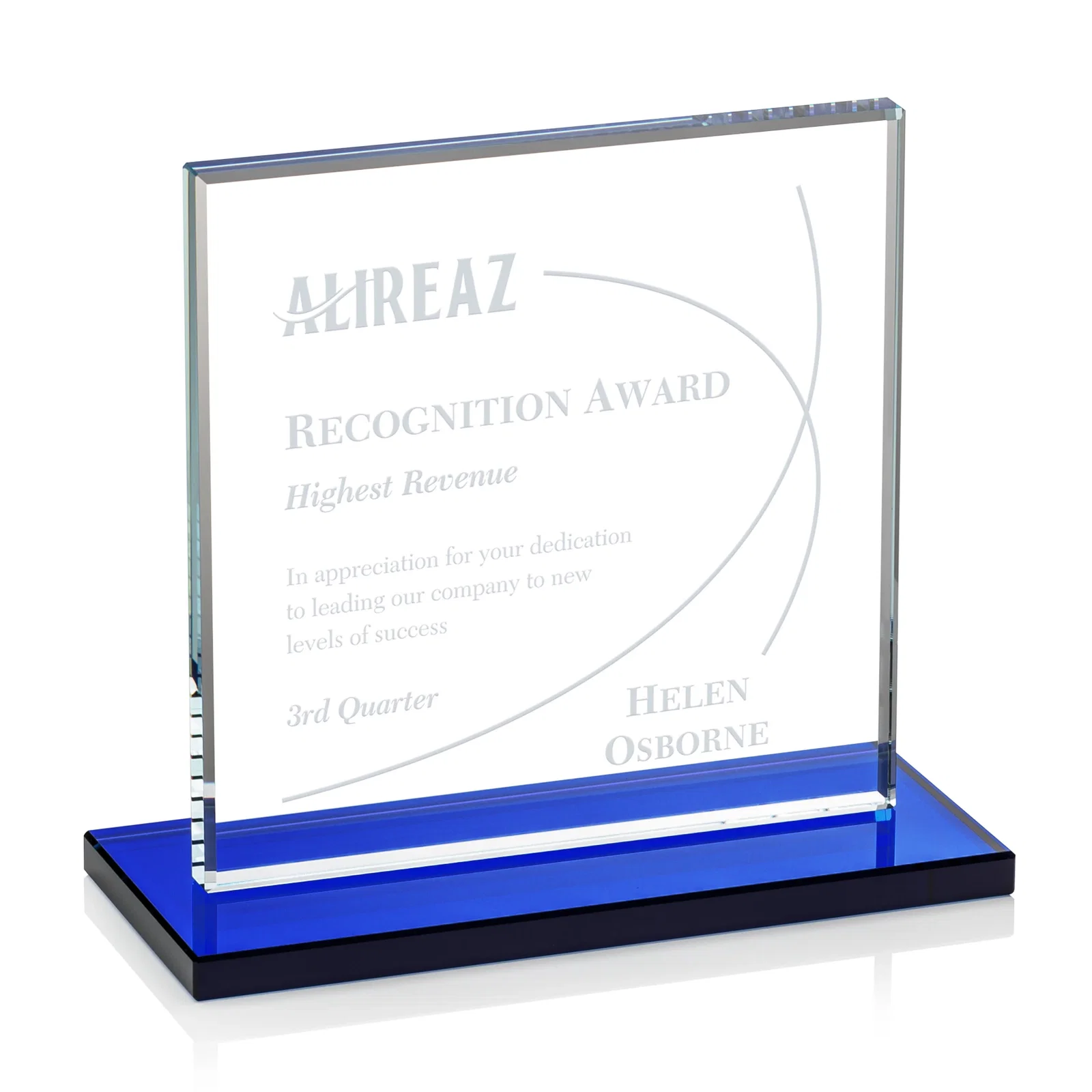 Promotional Starfire Crystal Square Award, Flat Pane on a Colored Flat-Edge Base, awards for employee recognition