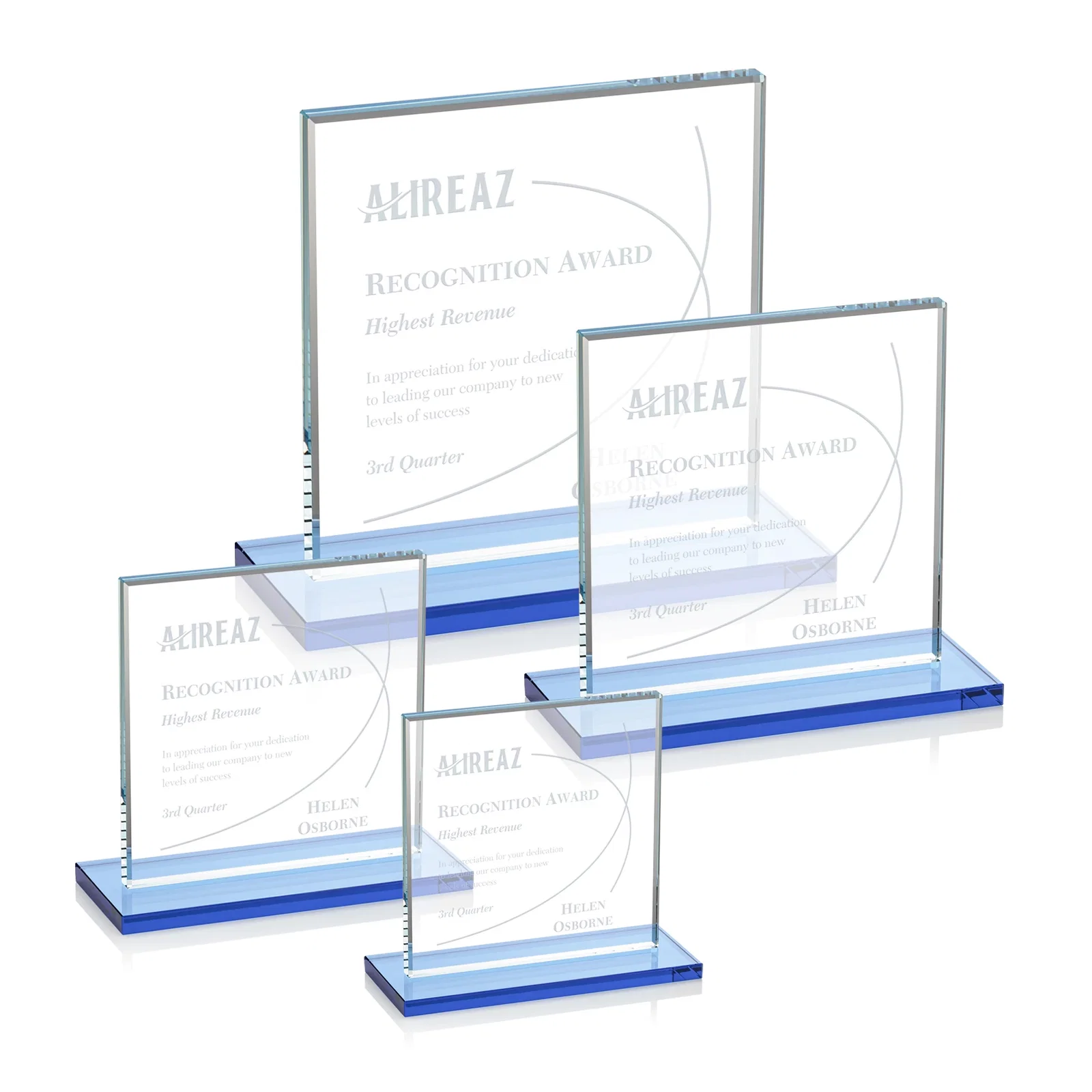 Promotional Starfire Crystal Square Award, Flat Pane on a Colored Flat-Edge Base, awards for donor appreciation