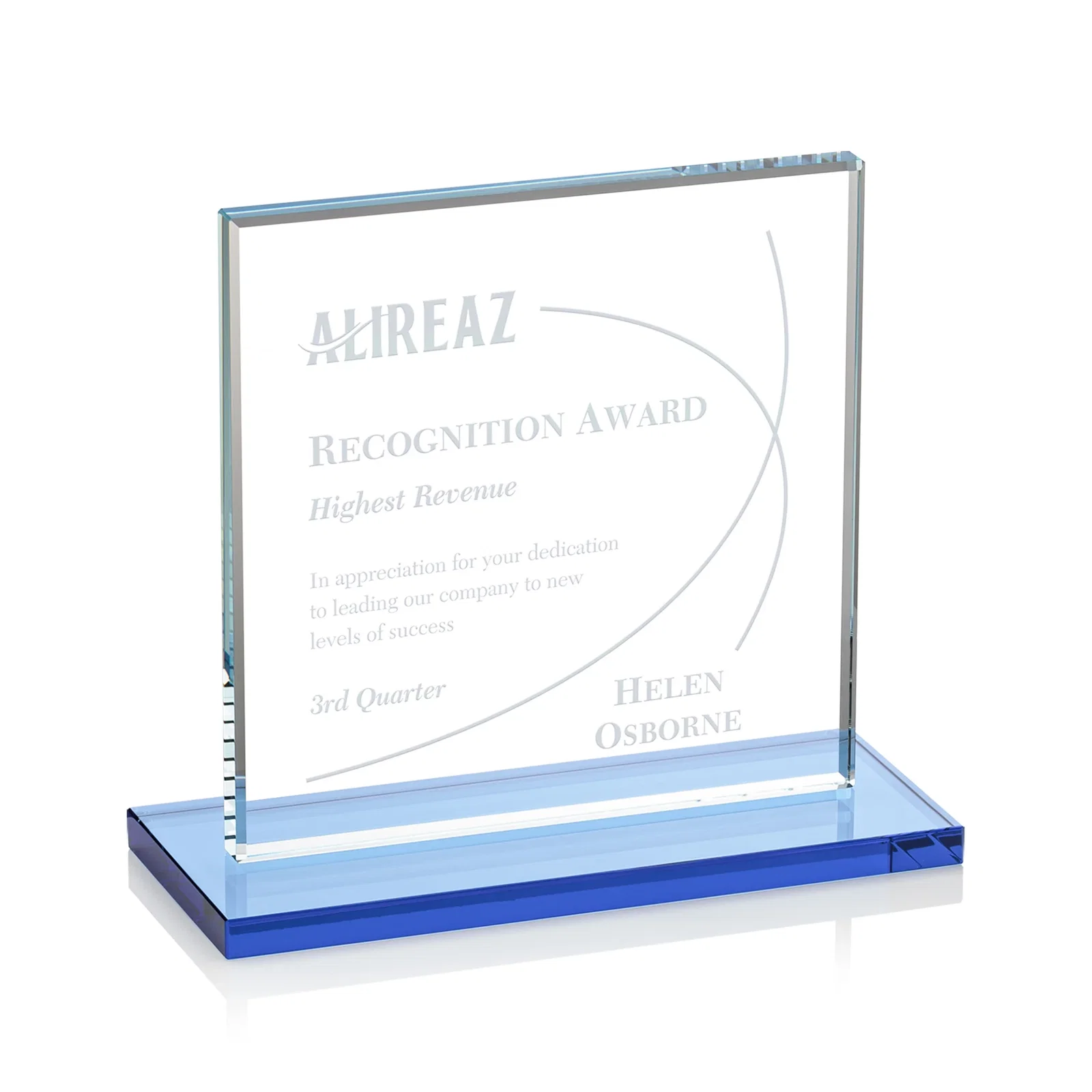 Promotional Starfire Crystal Square Award, Flat Pane on a Colored Flat-Edge Base, awards for graduation ceremonies