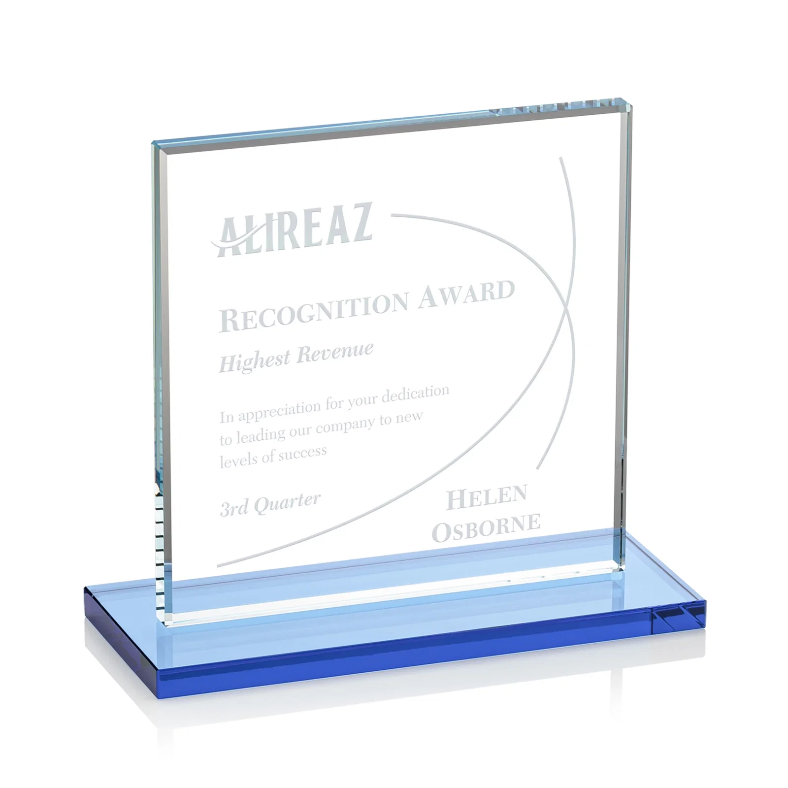 Promotional Starfire Crystal Square Award, Flat Pane on a Colored Flat-Edge Base, awards for safety achievement programs