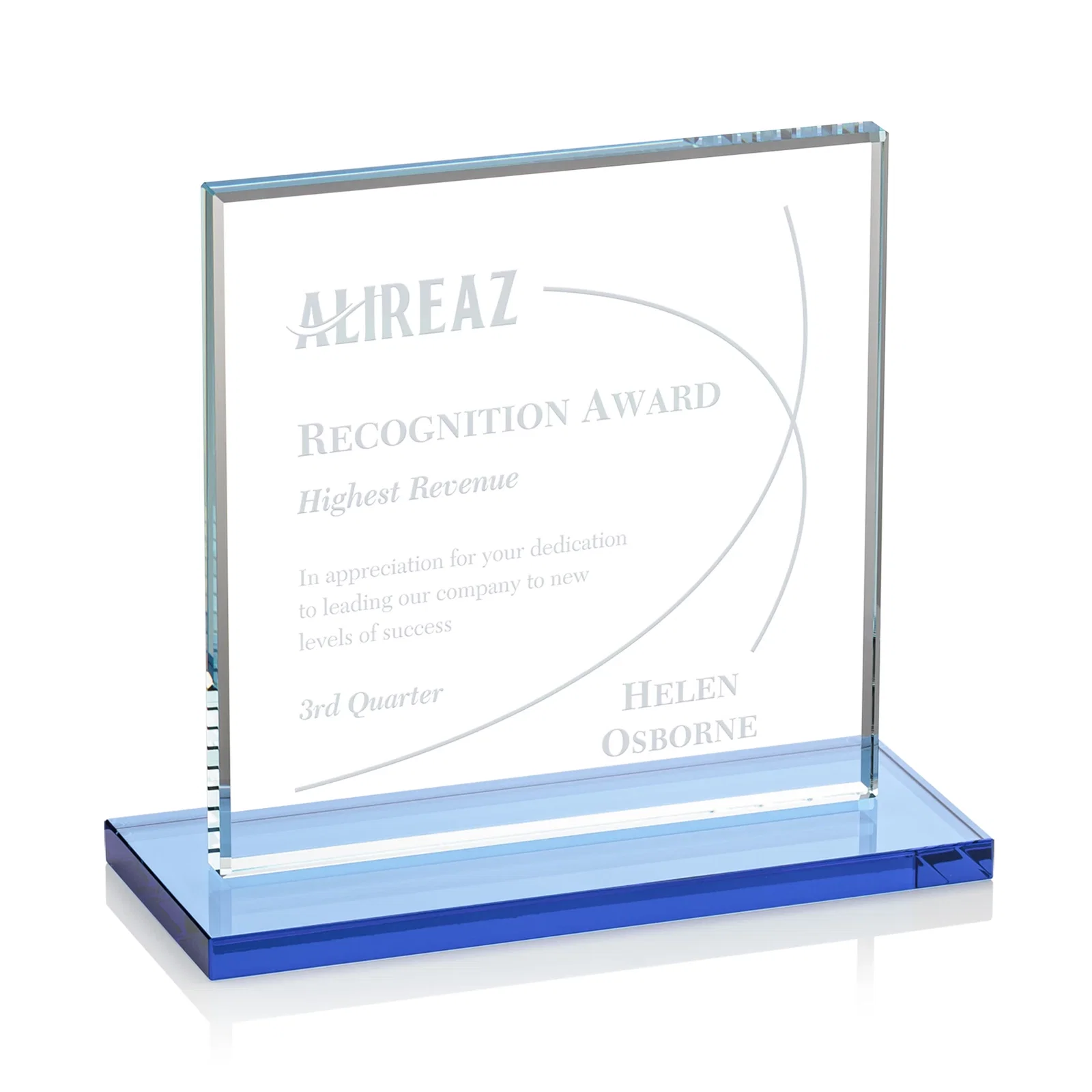 Promotional Starfire Crystal Square Award, Flat Pane on a Colored Flat-Edge Base, awards for volunteer appreciation