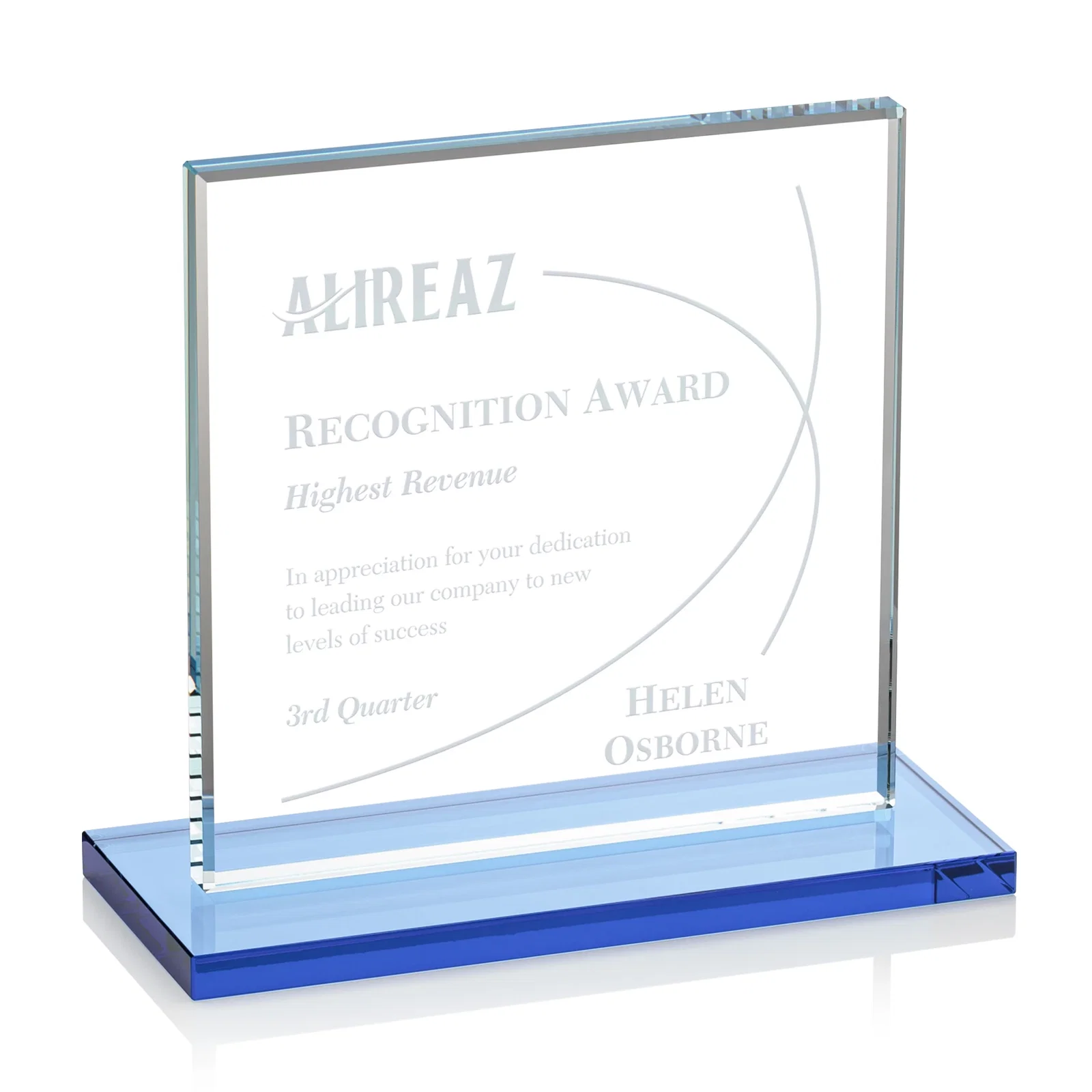 Promotional Starfire Crystal Square Award, Flat Pane on a Colored Flat-Edge Base, awards for dealer and partner awards