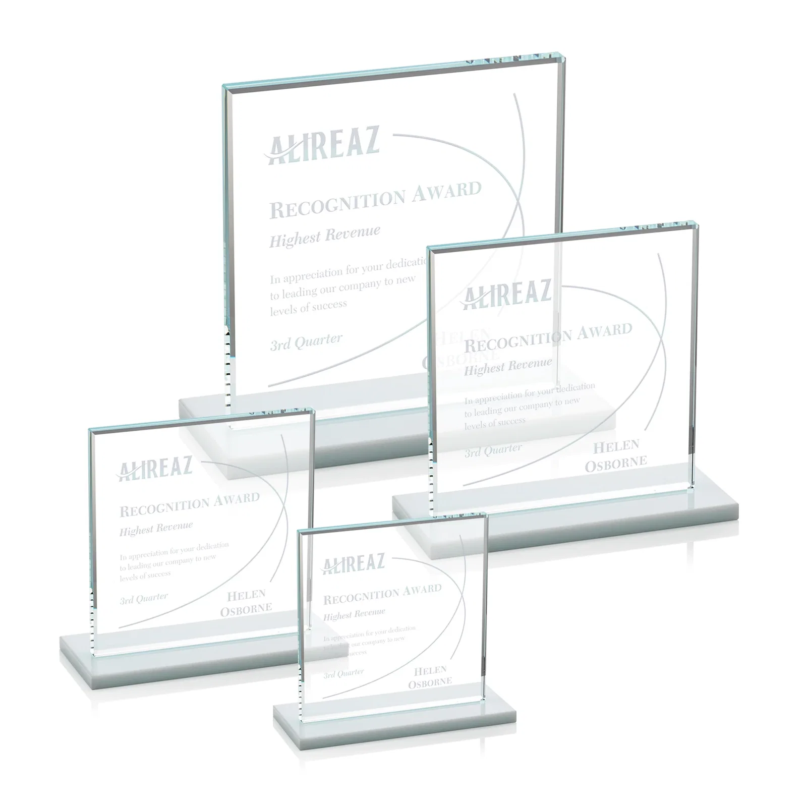 Promotional Starfire Crystal Square Award, Flat Pane on a Colored Flat-Edge Base, awards for company anniversary events
