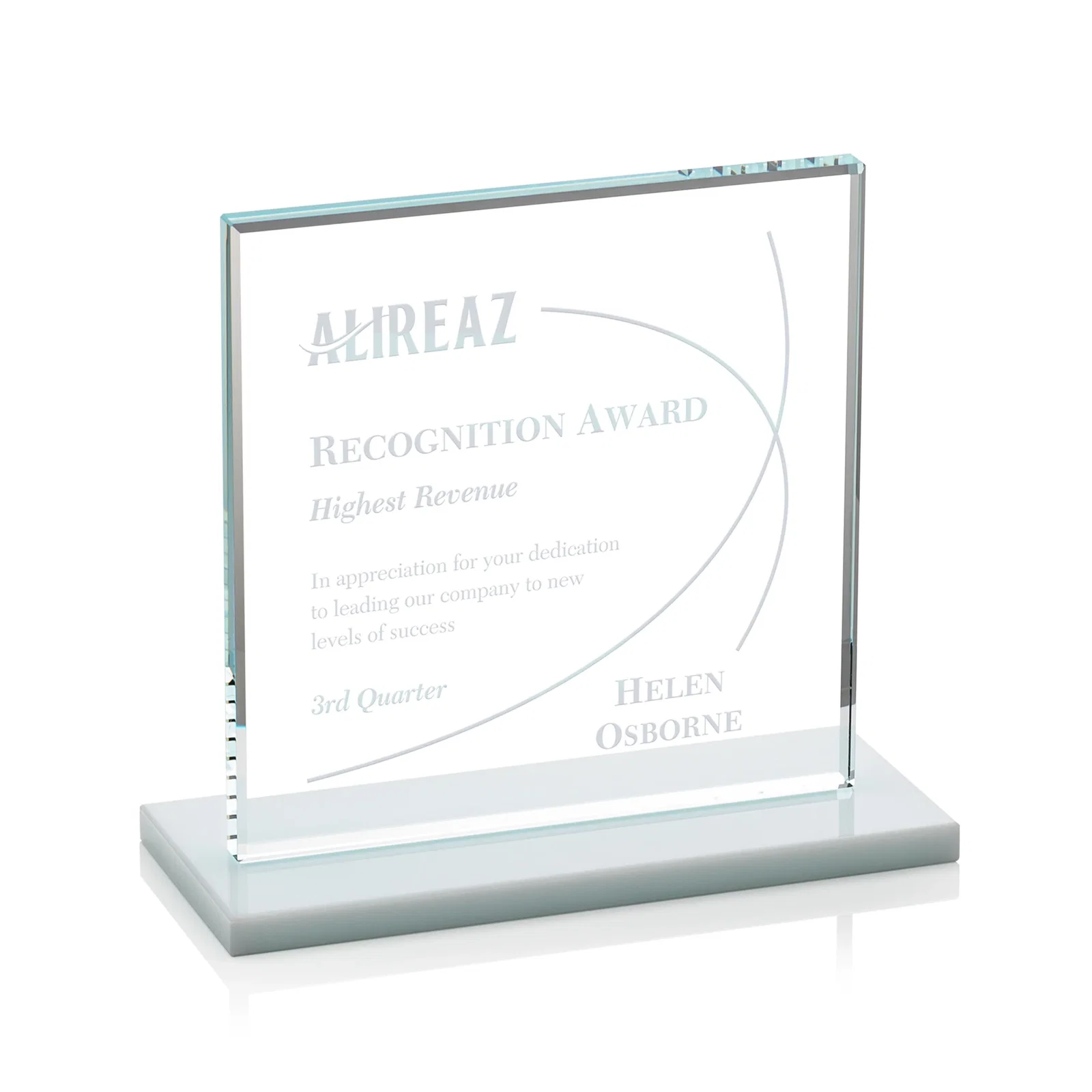 Branded Starfire Crystal Square Award, Flat Pane on a Colored Flat-Edge Base, awards for employee recognition