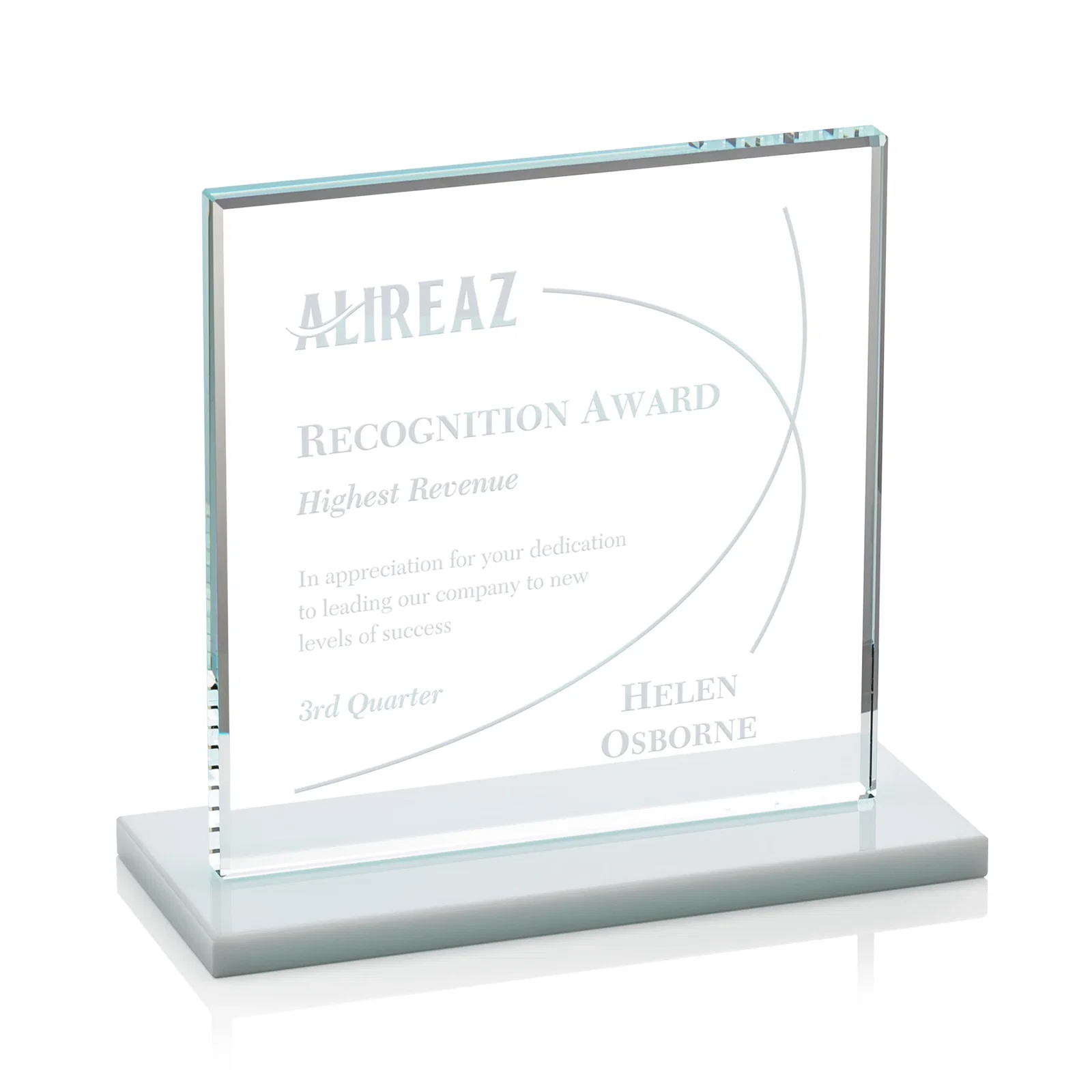 Branded Starfire Crystal Square Award, Flat Pane on a Colored Flat-Edge Base, awards for service anniversary gifts