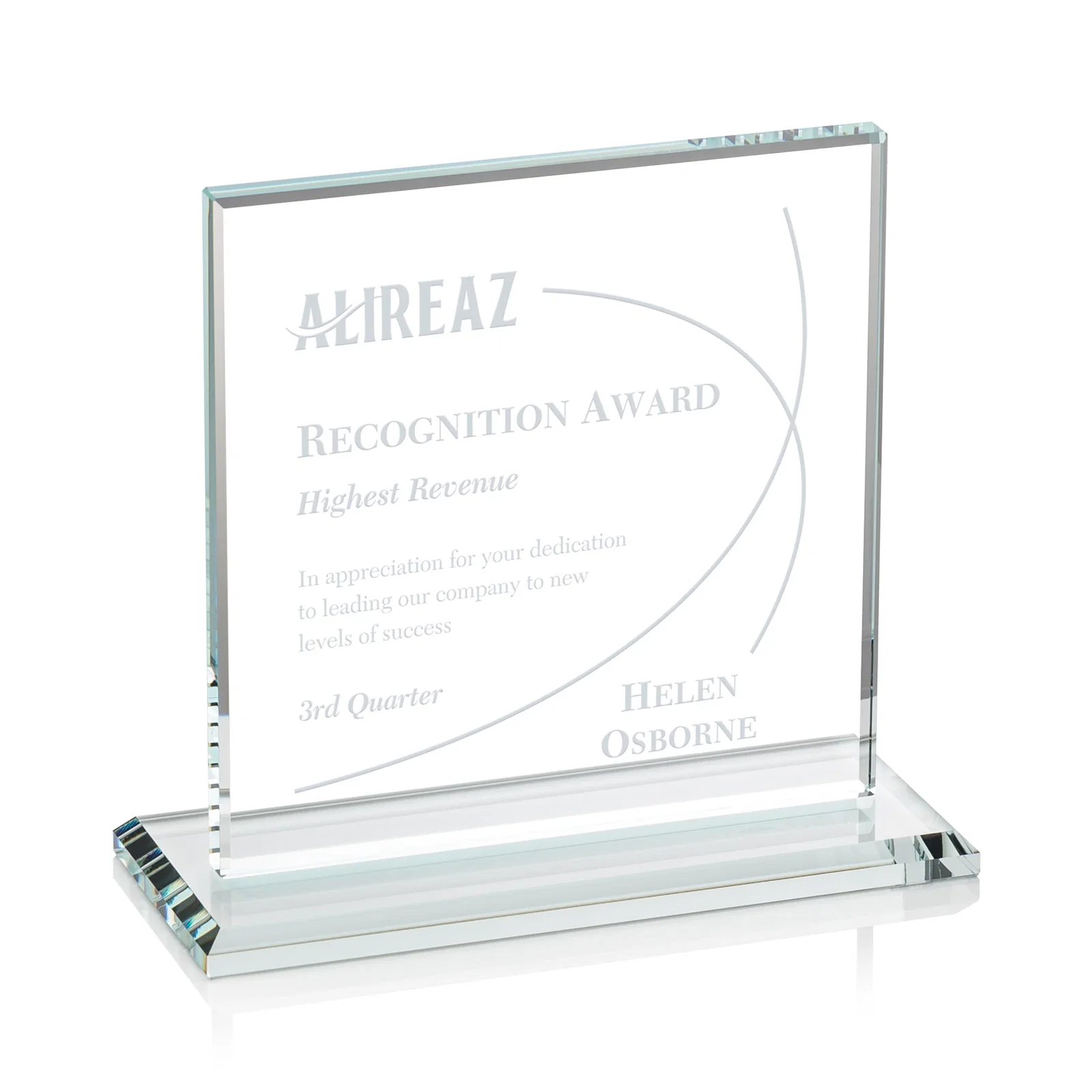 Custom Starfire Crystal Square Award, Flat Pane on a Colored Flat-Edge Base, awards for sales achievement awards