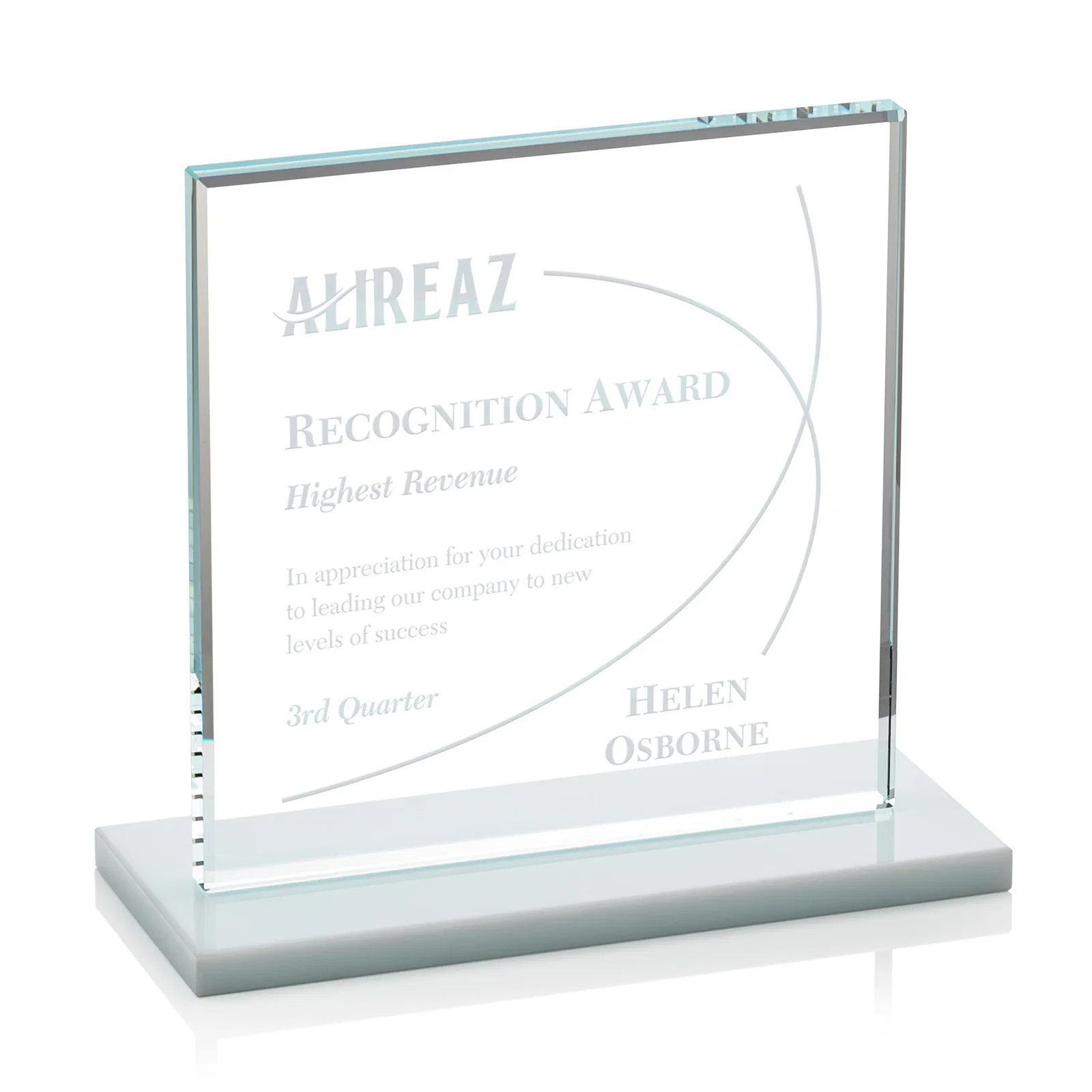 Branded Starfire Crystal Square Award, Flat Pane on a Colored Flat-Edge Base, awards for sales achievement awards