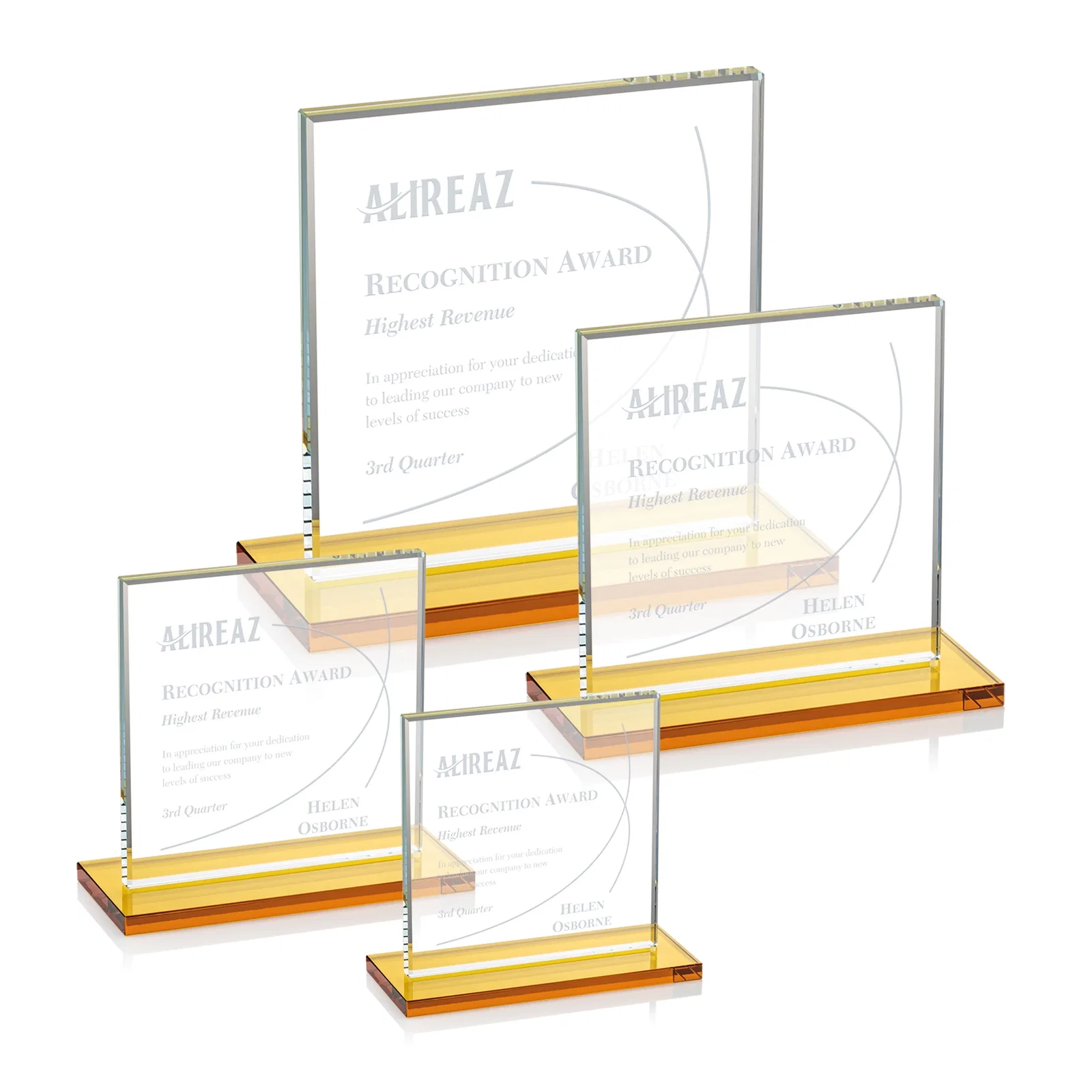 Custom Starfire Crystal Square Award, Flat Pane on a Colored Flat-Edge Base, awards for team milestone celebrations