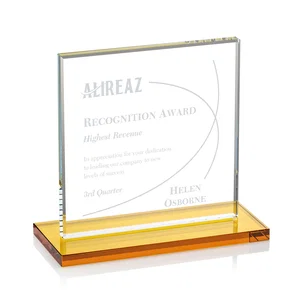 Starfire Crystal Square Award, Flat Pane on a Colored Flat-Edge Base