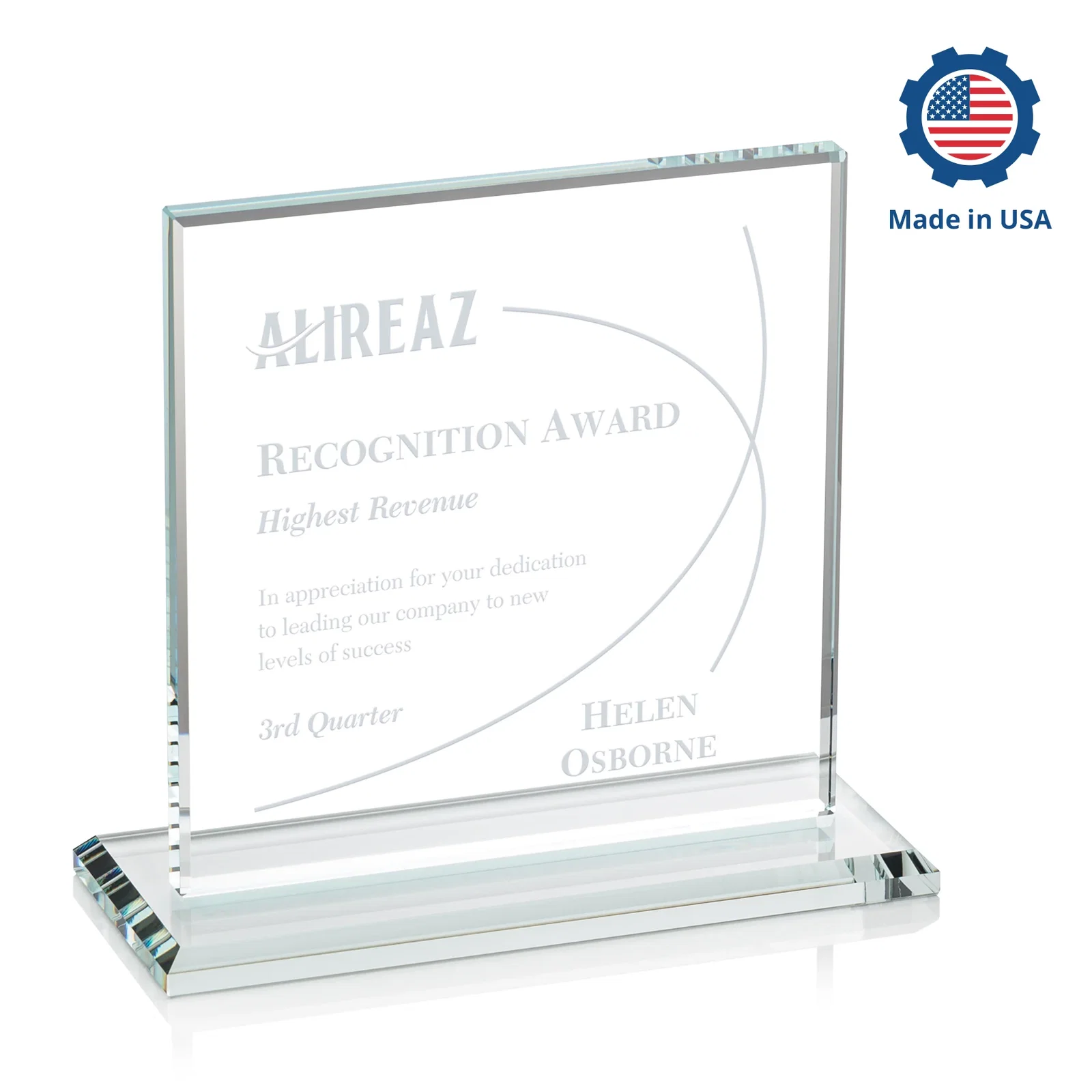 Custom Starfire Crystal Square Award, Flat Pane on a Colored Flat-Edge Base, awards, with your logo for employee recognition