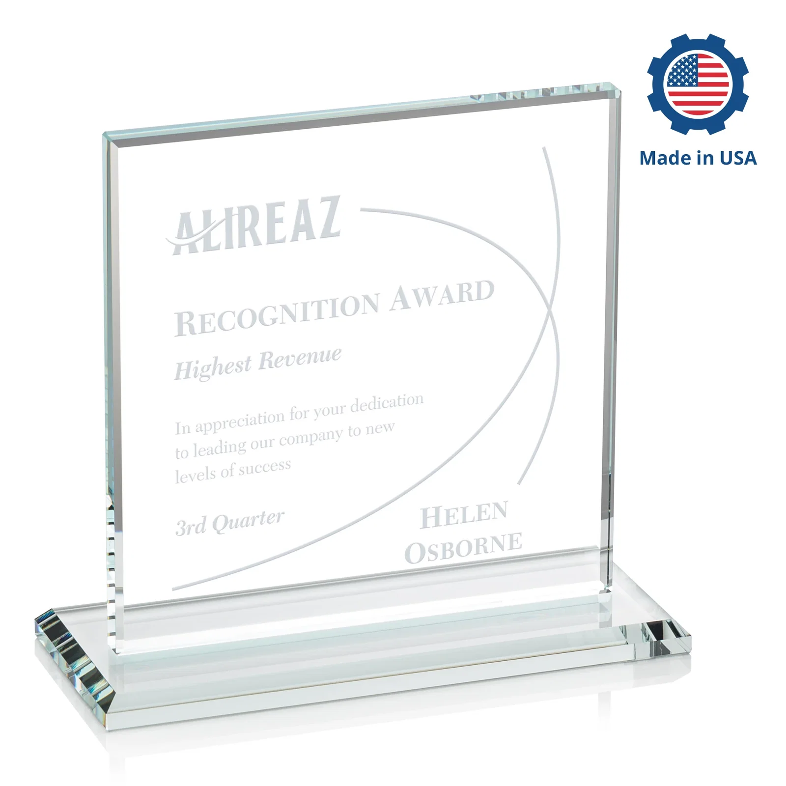 Custom Starfire Crystal Square Award, Flat Pane on a Colored Flat-Edge Base, awards, with your logo for corporate award ceremonies