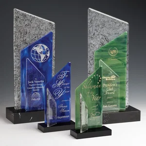 Fused Azure or Green Art Glass Sail Award, Two-Sail Design