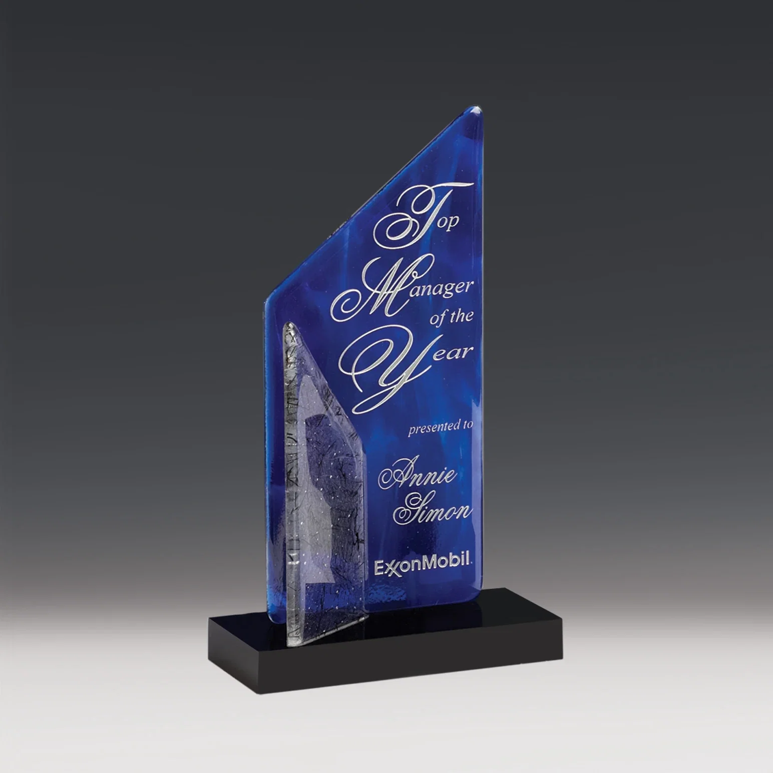 Custom Fused Azure or Green Art Glass Sail Award, Two-Sail Design for corporate award ceremonies