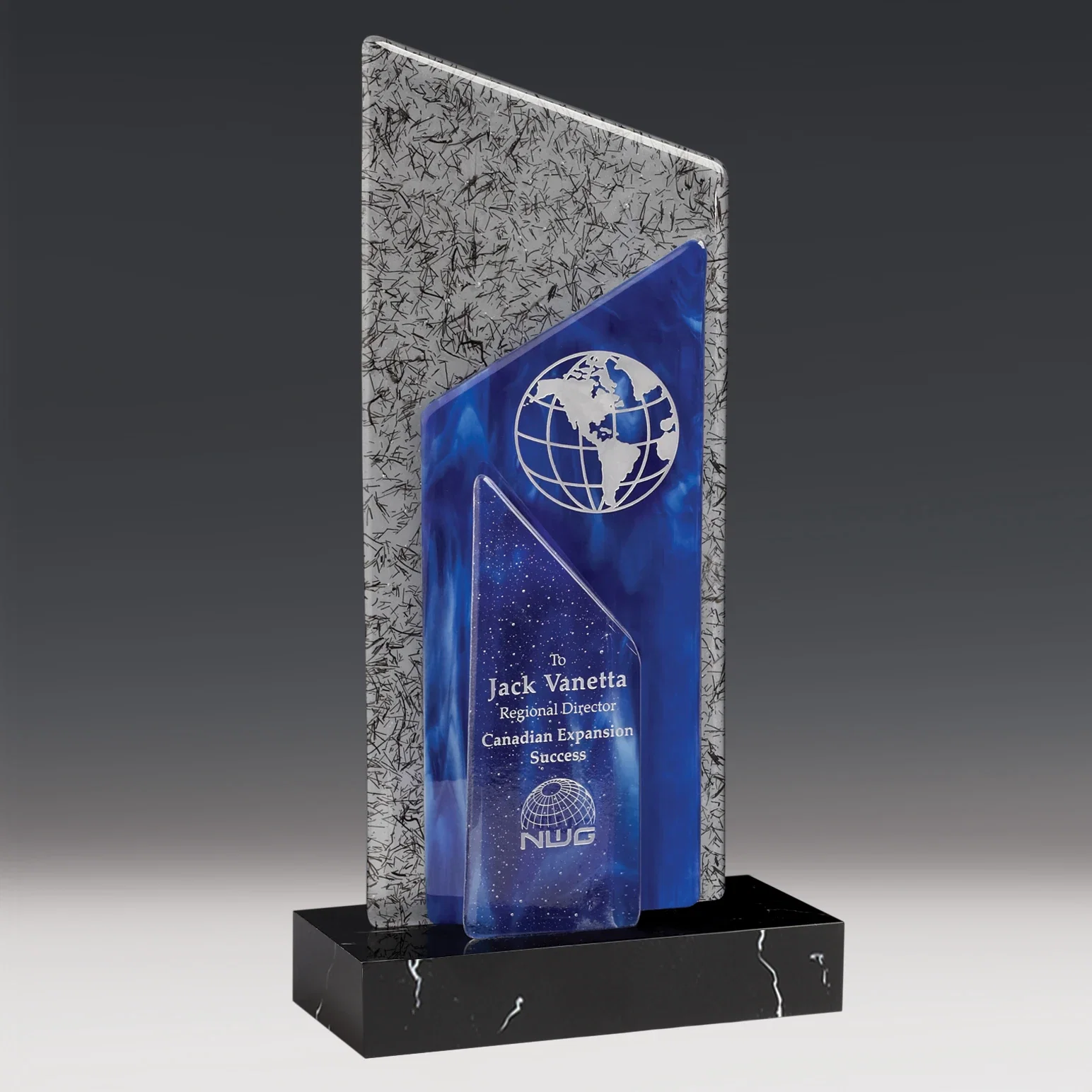 Custom Fused Azure or Green Art Glass Sail Award, Two-Sail Design for service anniversary gifts
