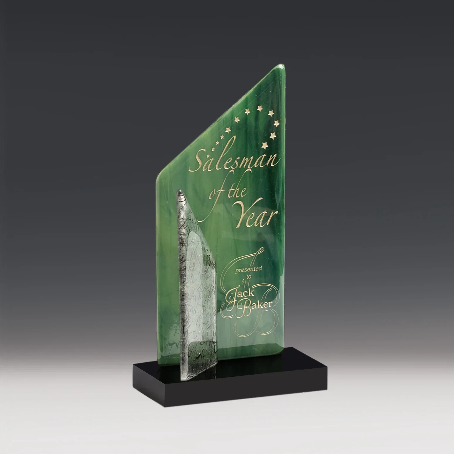 Custom Fused Azure or Green Art Glass Sail Award, Two-Sail Design for sales achievement awards