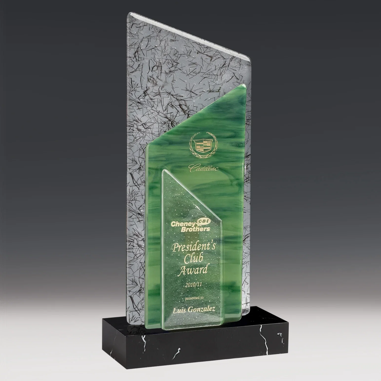 Custom Fused Azure or Green Art Glass Sail Award, Two-Sail Design for retirement presentations
