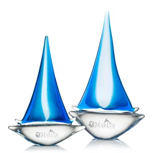 Glass Sailboat Award in Blue or Clear