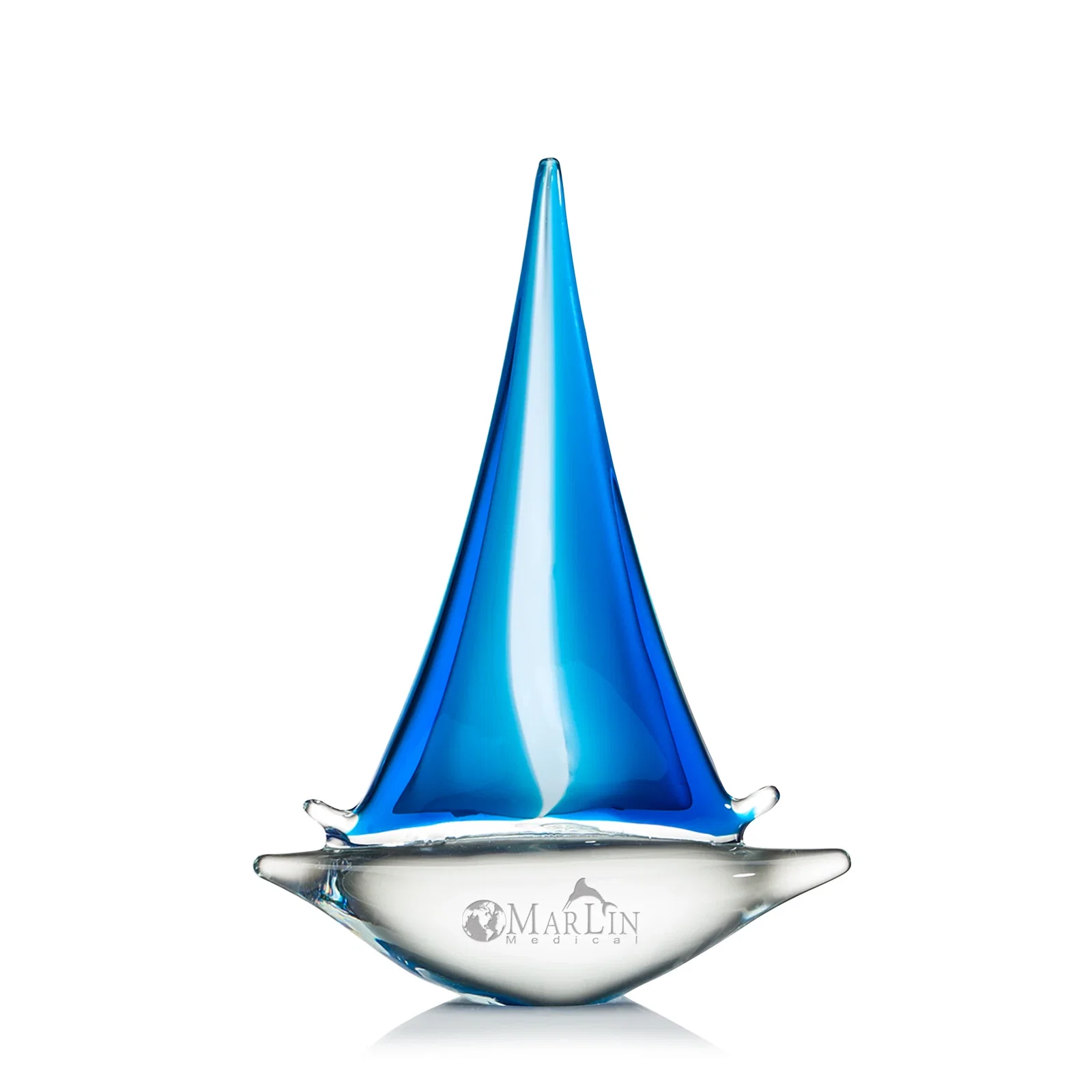 Custom Glass Sailboat Award in Blue or Clear for corporate award ceremonies