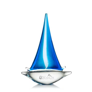 Glass Sailboat Award in Blue or Clear