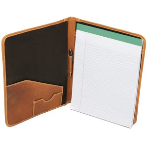 Distressed Buffalo Hide Leather Meeting Folder with Pen Slot