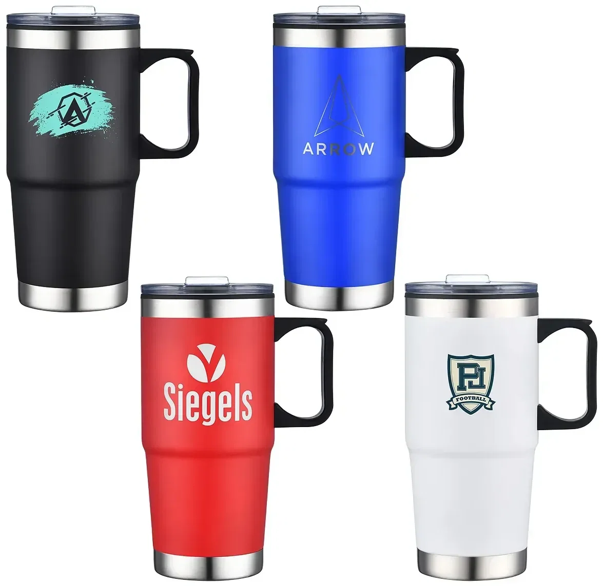 San Siro custom 24 oz double-wall travel mug with branded logo, front view
