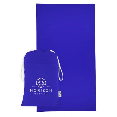 Blue colorway of the recycled beach towel measuring 35 by 63 inches