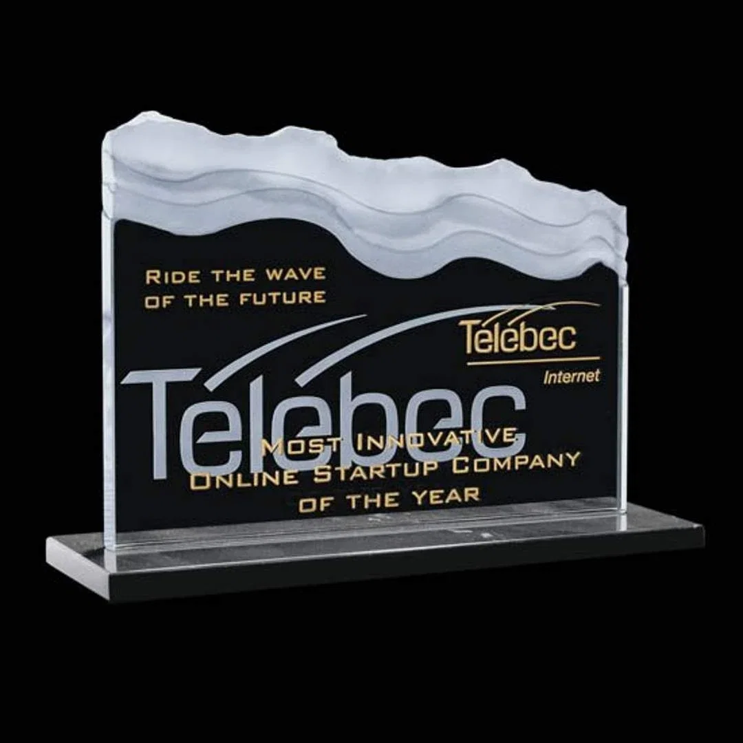 Custom Jade Glass Iceberg Award With Stepped Carving Cut Into the Shape for corporate award ceremonies