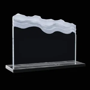 Jade Glass Iceberg Award With Stepped Carving Cut Into the Shape