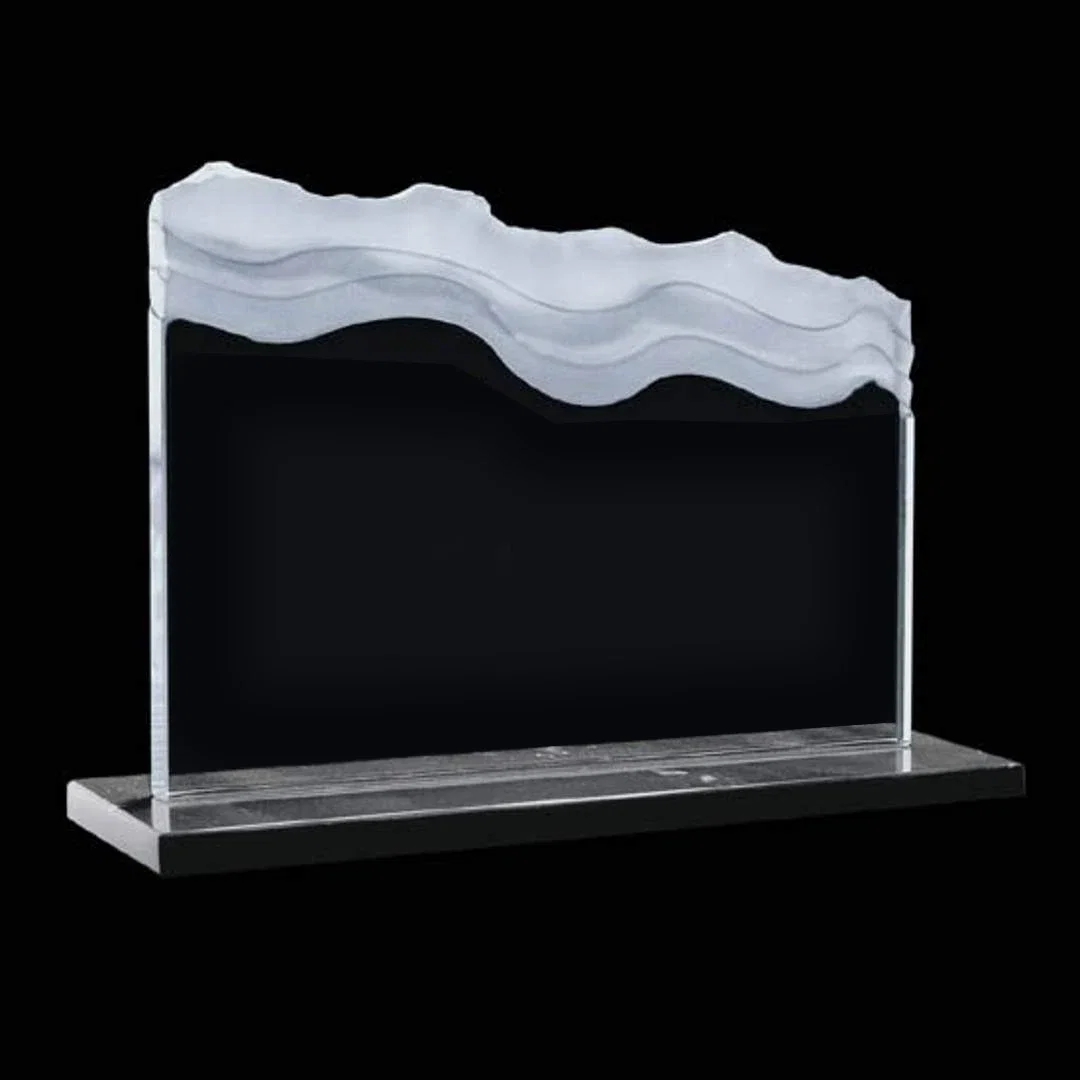 Custom Jade Glass Iceberg Award With Stepped Carving Cut Into the Shape for retirement presentations