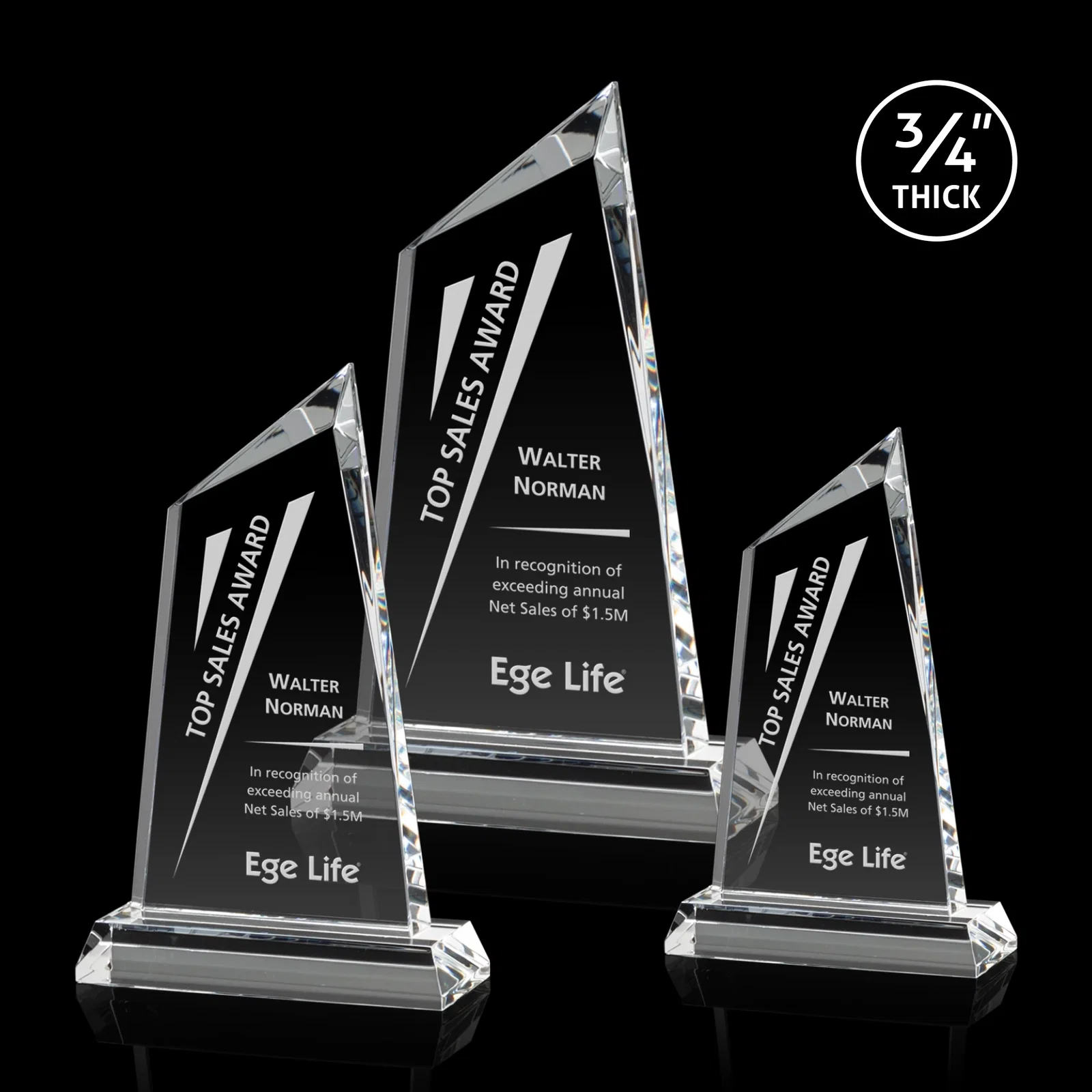 Custom Starfire Crystal Summit Peak Award With Beveled Corners, awards for employee recognition