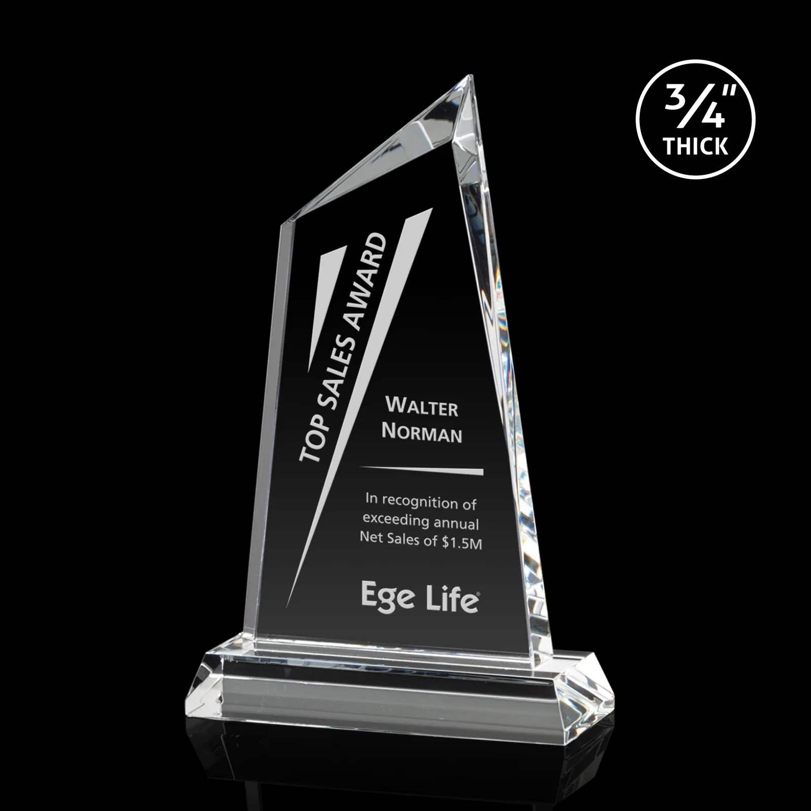 Custom Starfire Crystal Summit Peak Award With Beveled Corners, awards for corporate award ceremonies