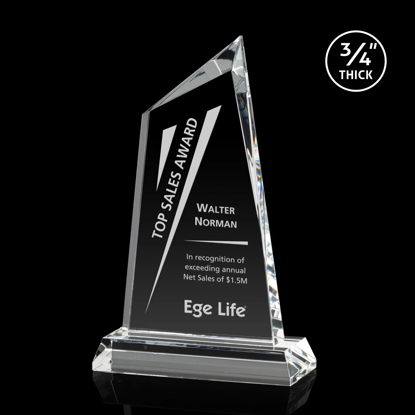 Custom Starfire Crystal Summit Peak Award With Beveled Corners, awards for service anniversary gifts