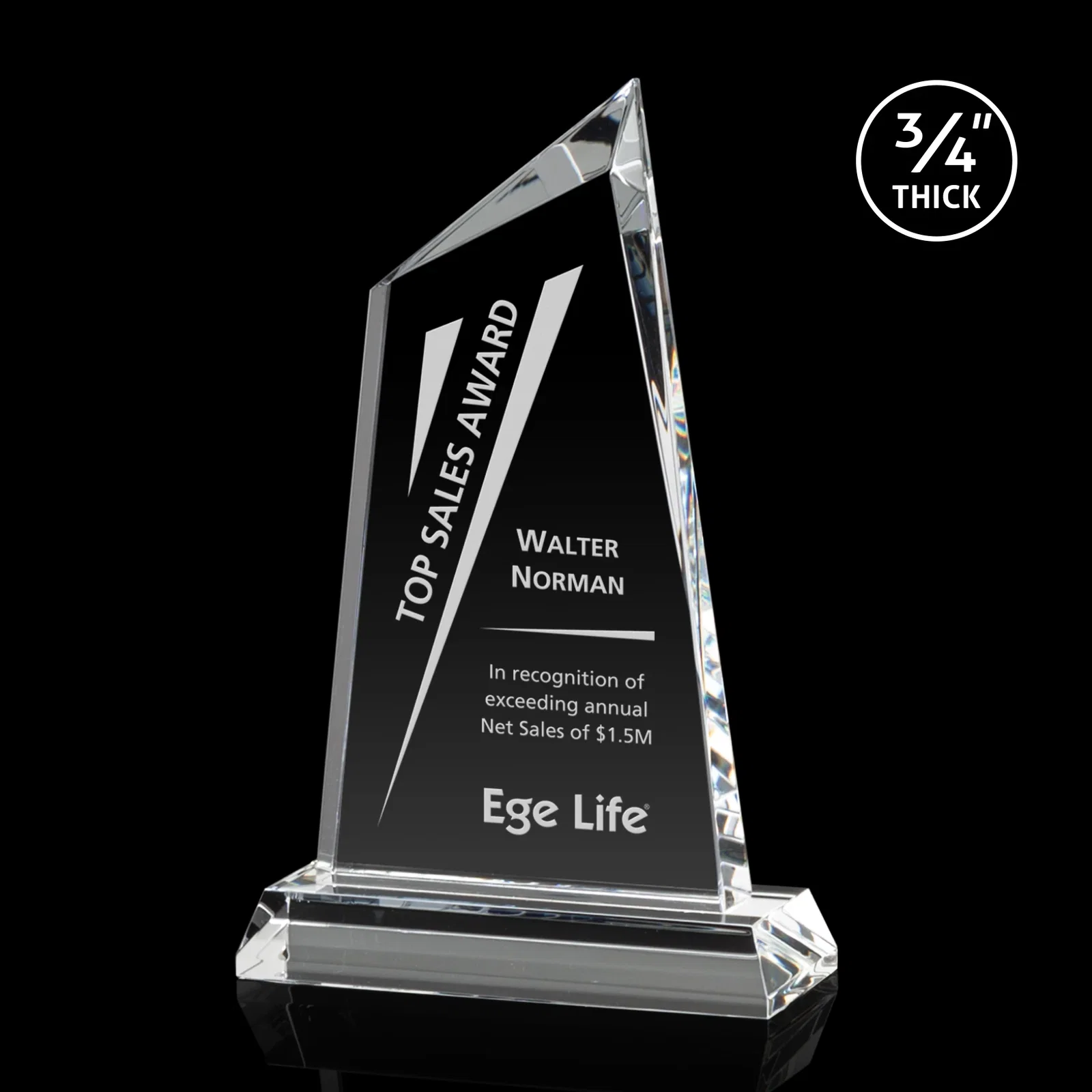 Custom Starfire Crystal Summit Peak Award With Beveled Corners, awards for sales achievement awards