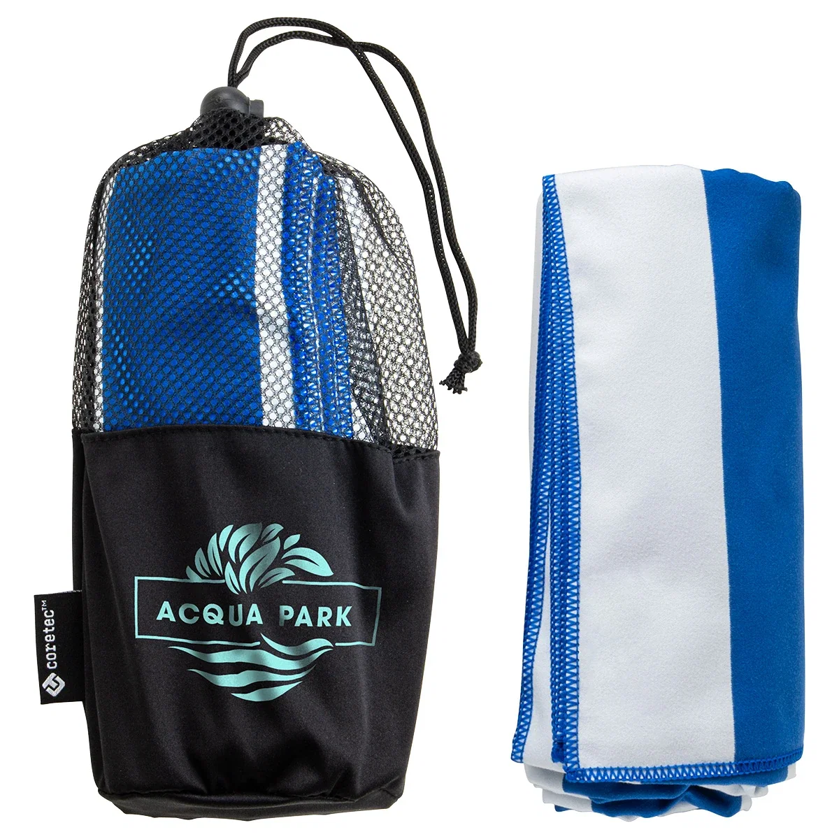 Custom Sandpiper Beach Towel, front view of the folded striped microfiber towel