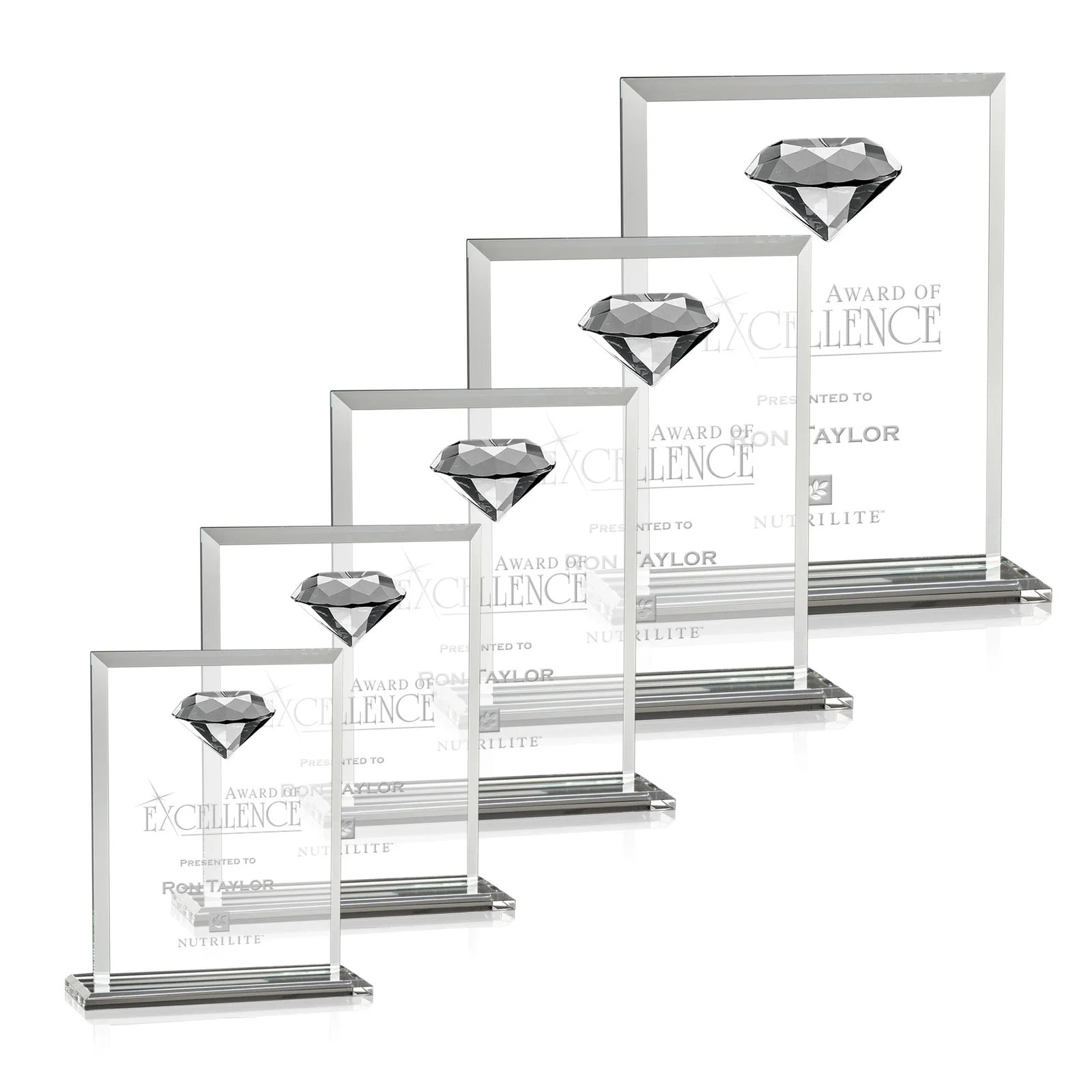 Custom Beveled Crystal Rectangle with Faceted Gemstone Accent, awards for employee recognition