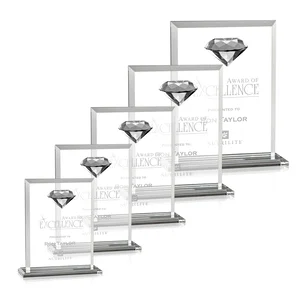 Beveled Crystal Rectangle with Faceted Gemstone Accent