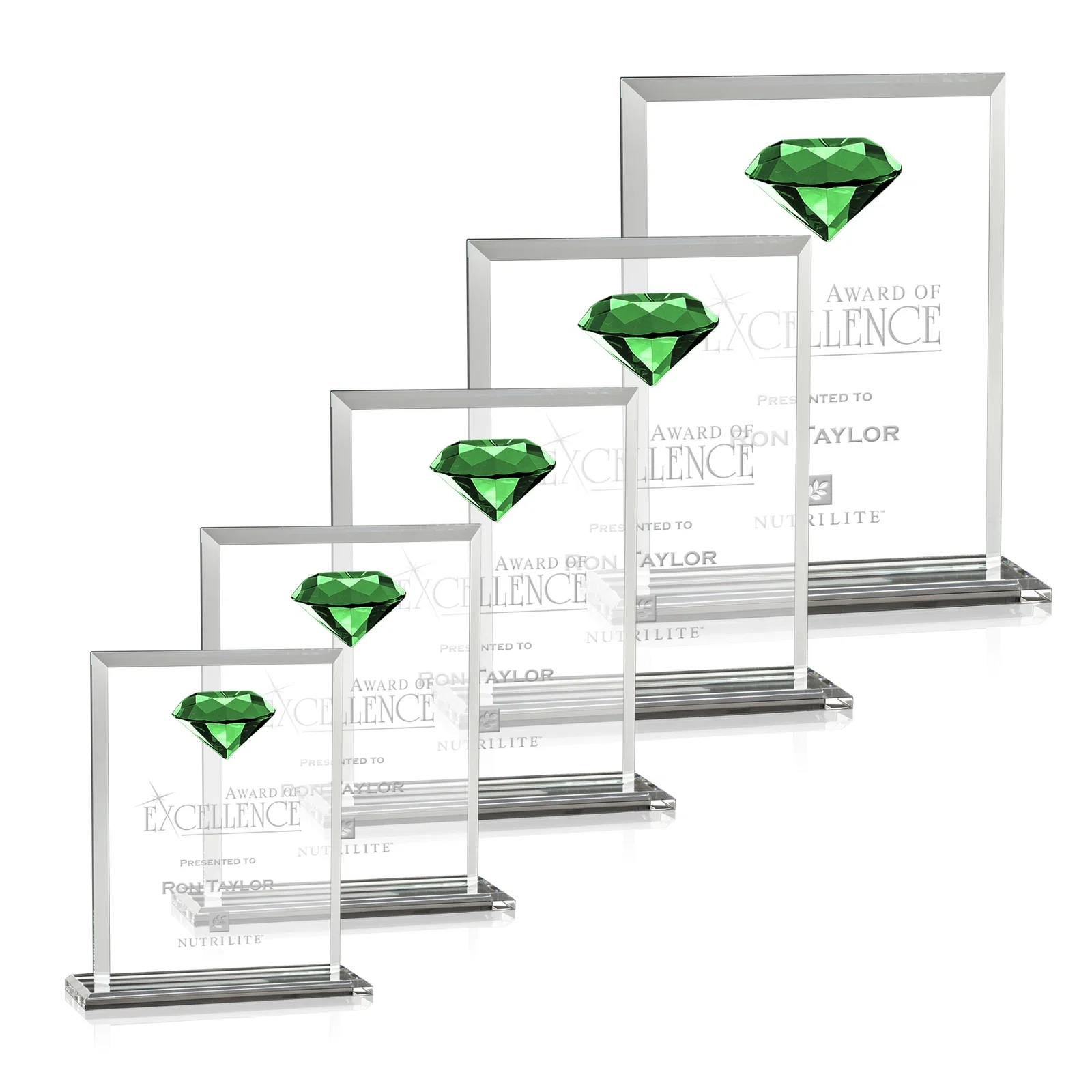 Personalized Beveled Crystal Rectangle with Faceted Gemstone Accent, awards for employee recognition