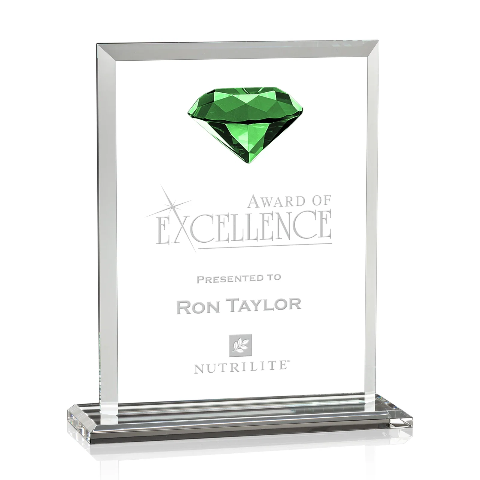 Personalized Beveled Crystal Rectangle with Faceted Gemstone Accent, awards for sales achievement awards