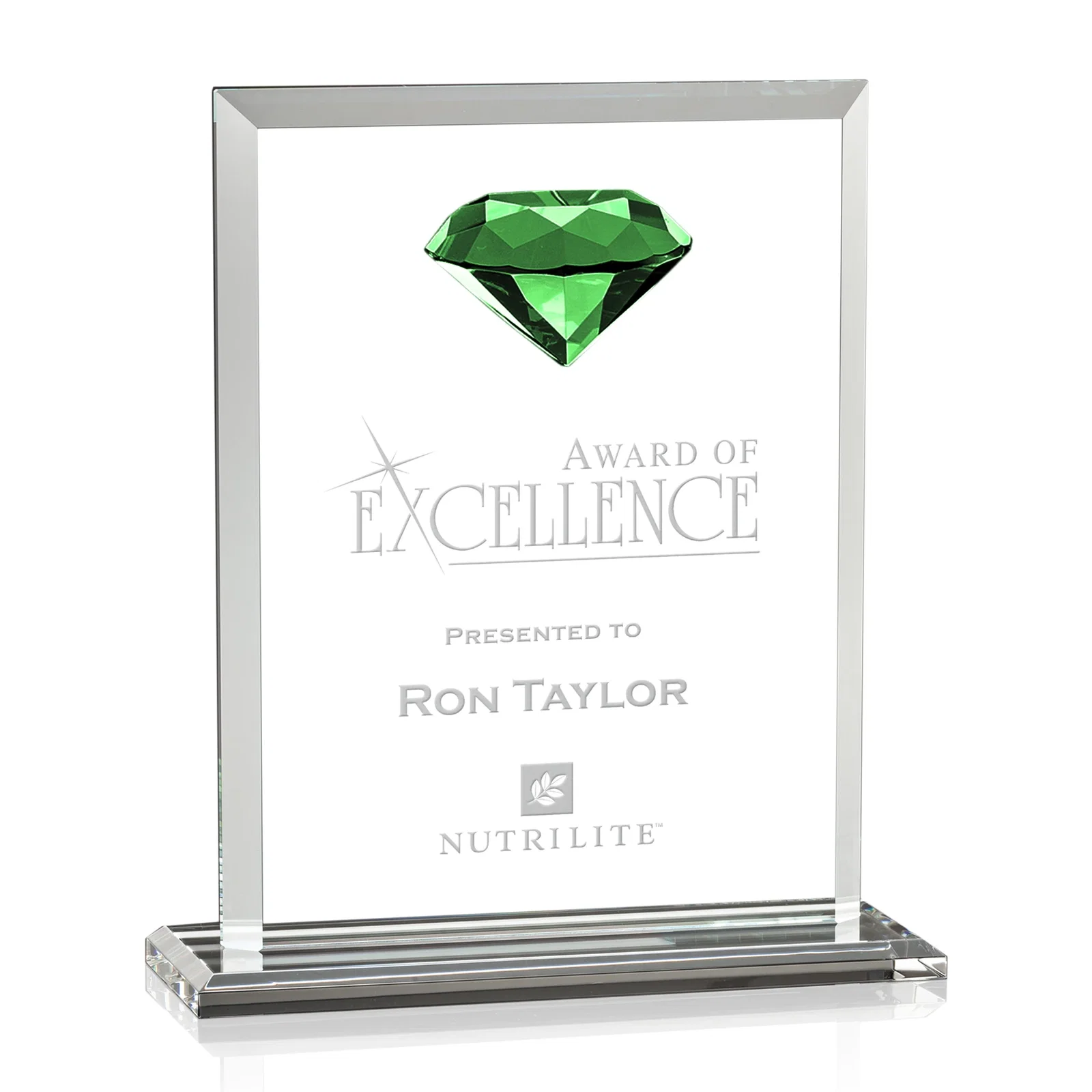 Personalized Beveled Crystal Rectangle with Faceted Gemstone Accent, awards for retirement presentations