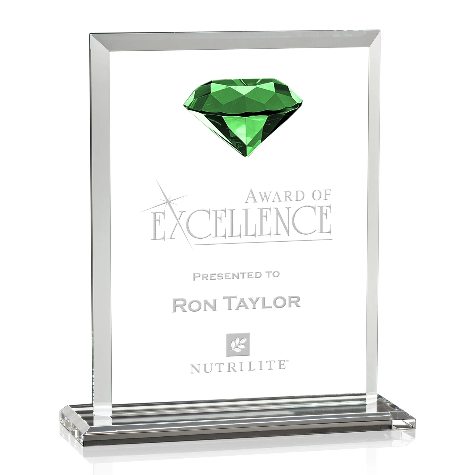 Personalized Beveled Crystal Rectangle with Faceted Gemstone Accent, awards for team milestone celebrations