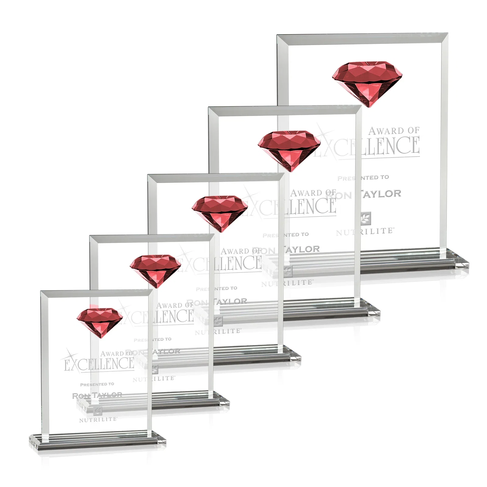 Personalized Beveled Crystal Rectangle with Faceted Gemstone Accent, awards for donor appreciation