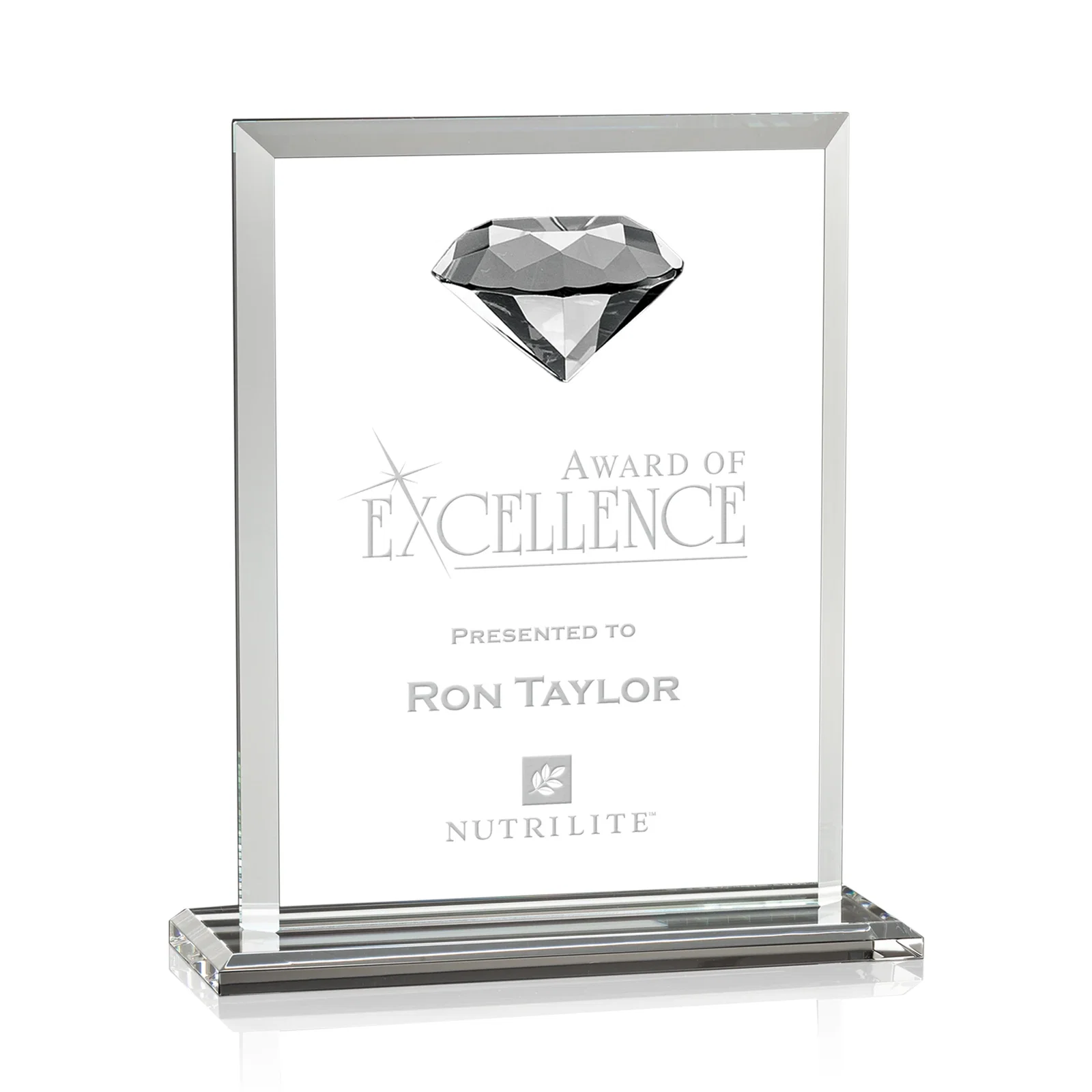 Custom Beveled Crystal Rectangle with Faceted Gemstone Accent, awards for corporate award ceremonies