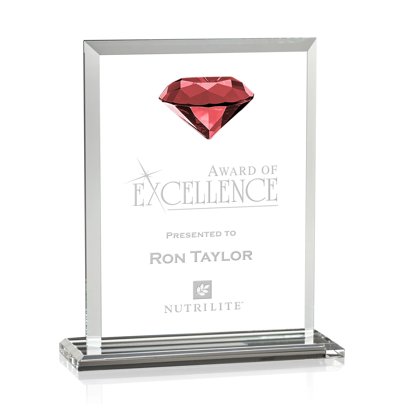 Personalized Beveled Crystal Rectangle with Faceted Gemstone Accent, awards for safety achievement programs