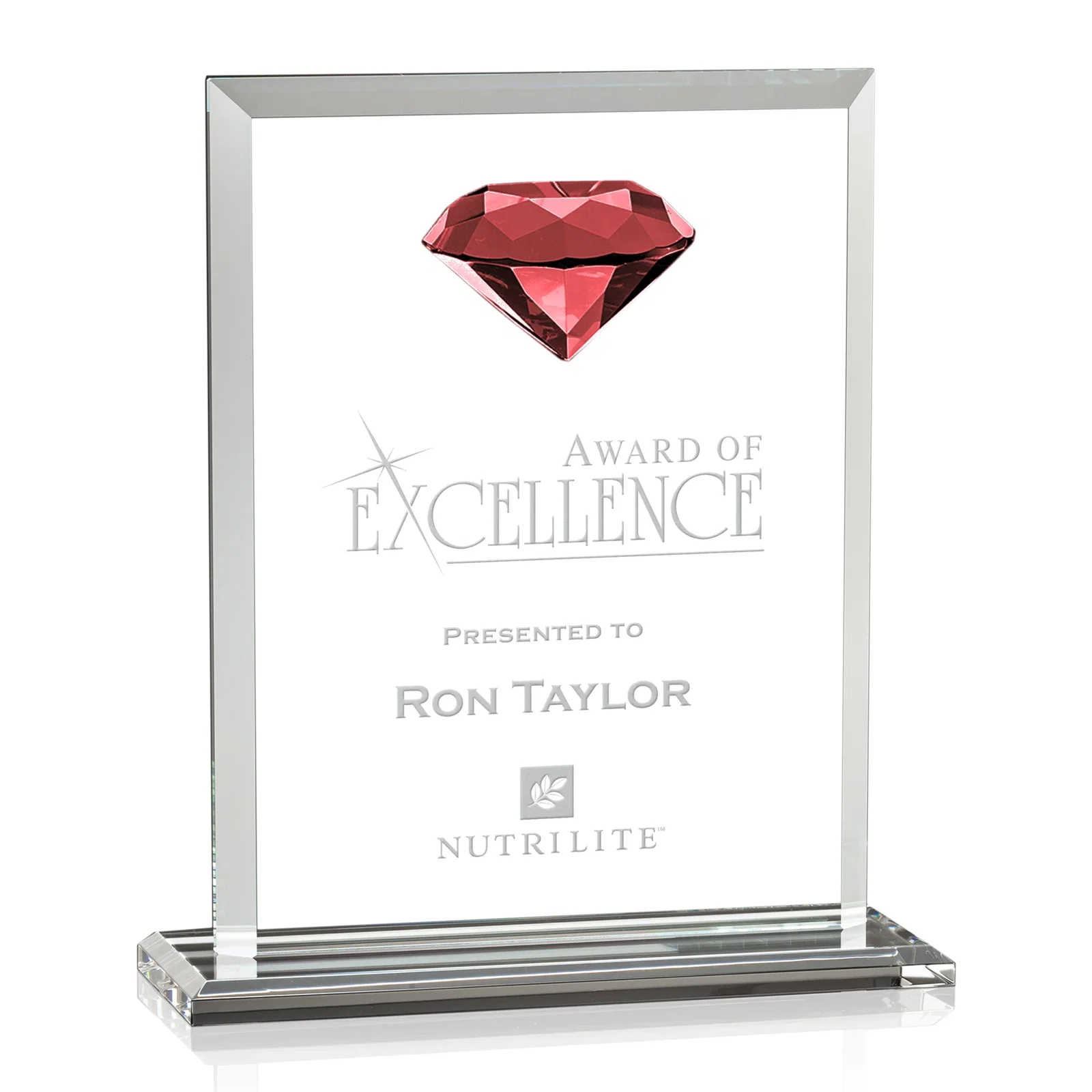 Personalized Beveled Crystal Rectangle with Faceted Gemstone Accent, awards for company anniversary events