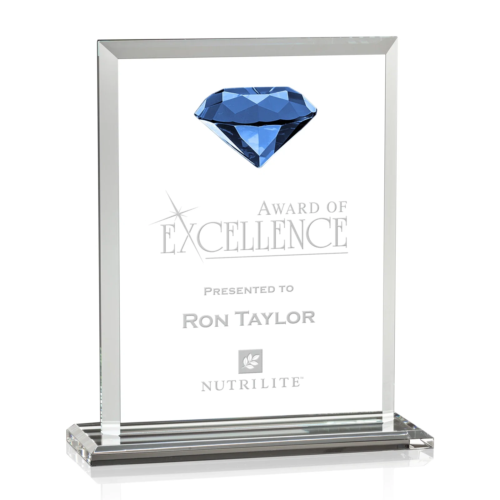 Promotional Beveled Crystal Rectangle with Faceted Gemstone Accent, awards for retirement presentations