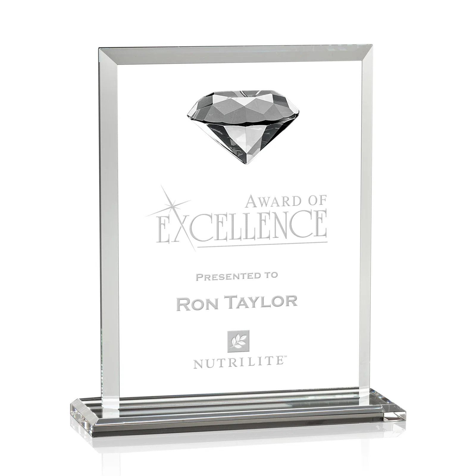Custom Beveled Crystal Rectangle with Faceted Gemstone Accent, awards for service anniversary gifts