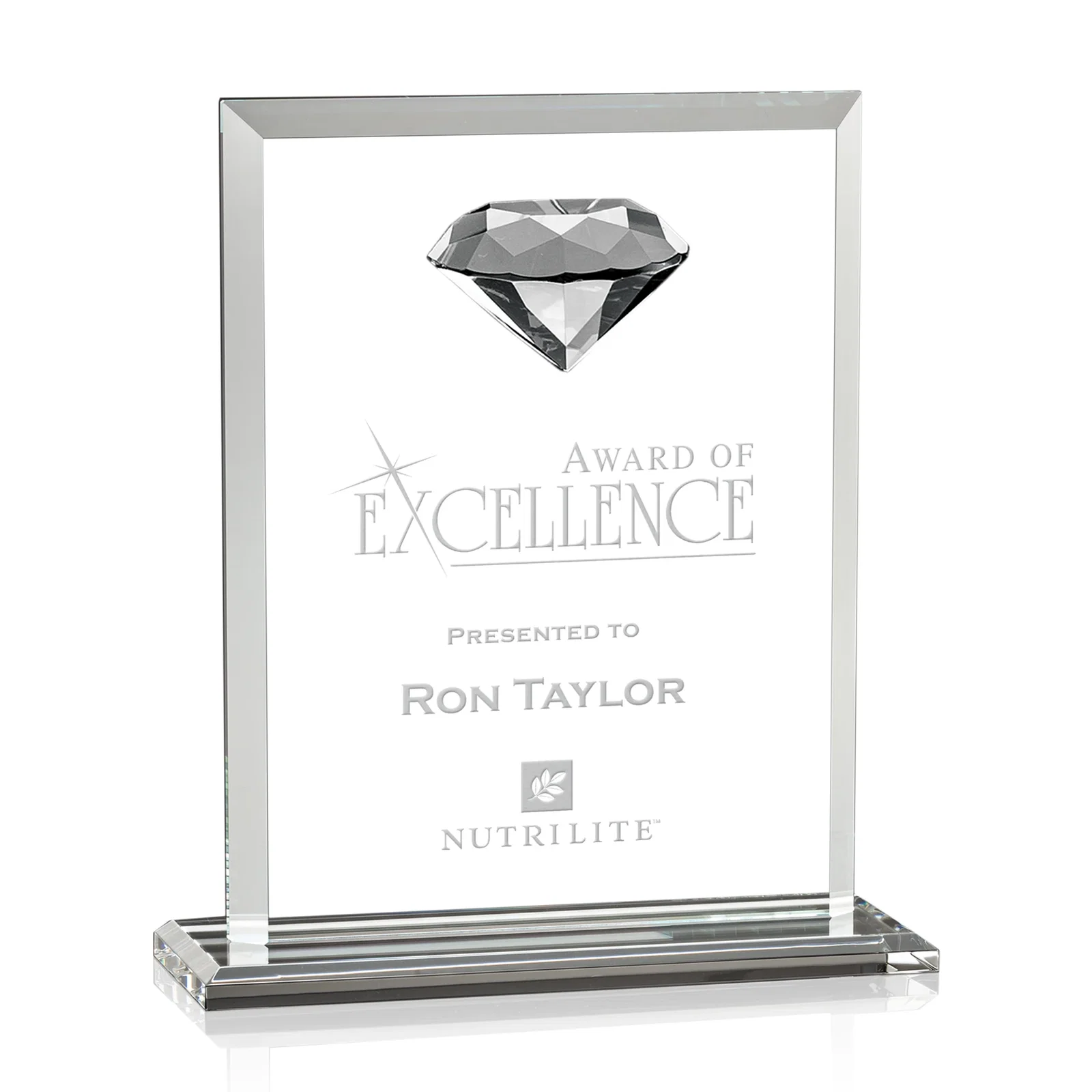 Custom Beveled Crystal Rectangle with Faceted Gemstone Accent, awards for sales achievement awards
